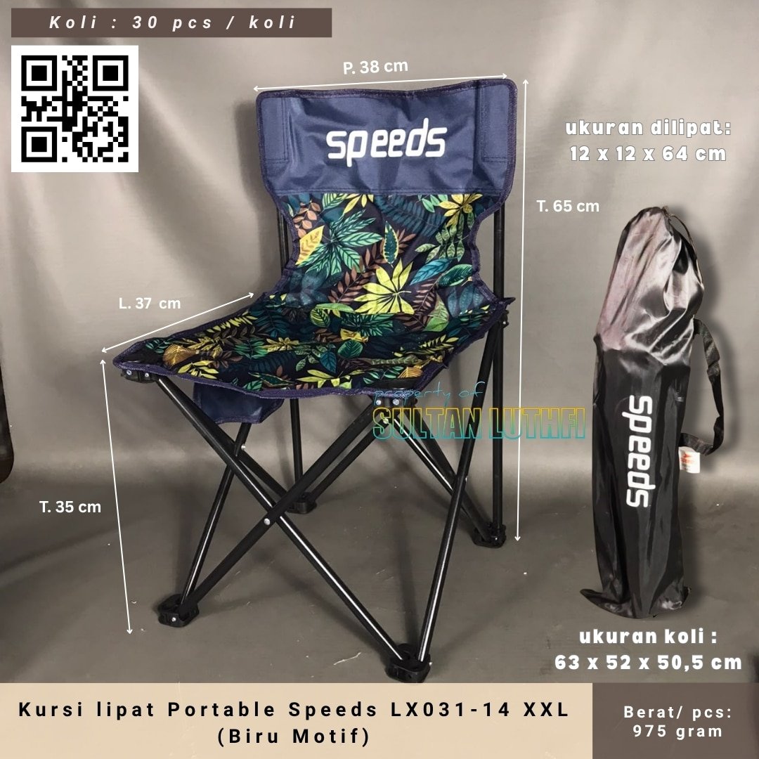 Kursi lipat Portable Speeds LX031-14 XXL (Biru Motif)