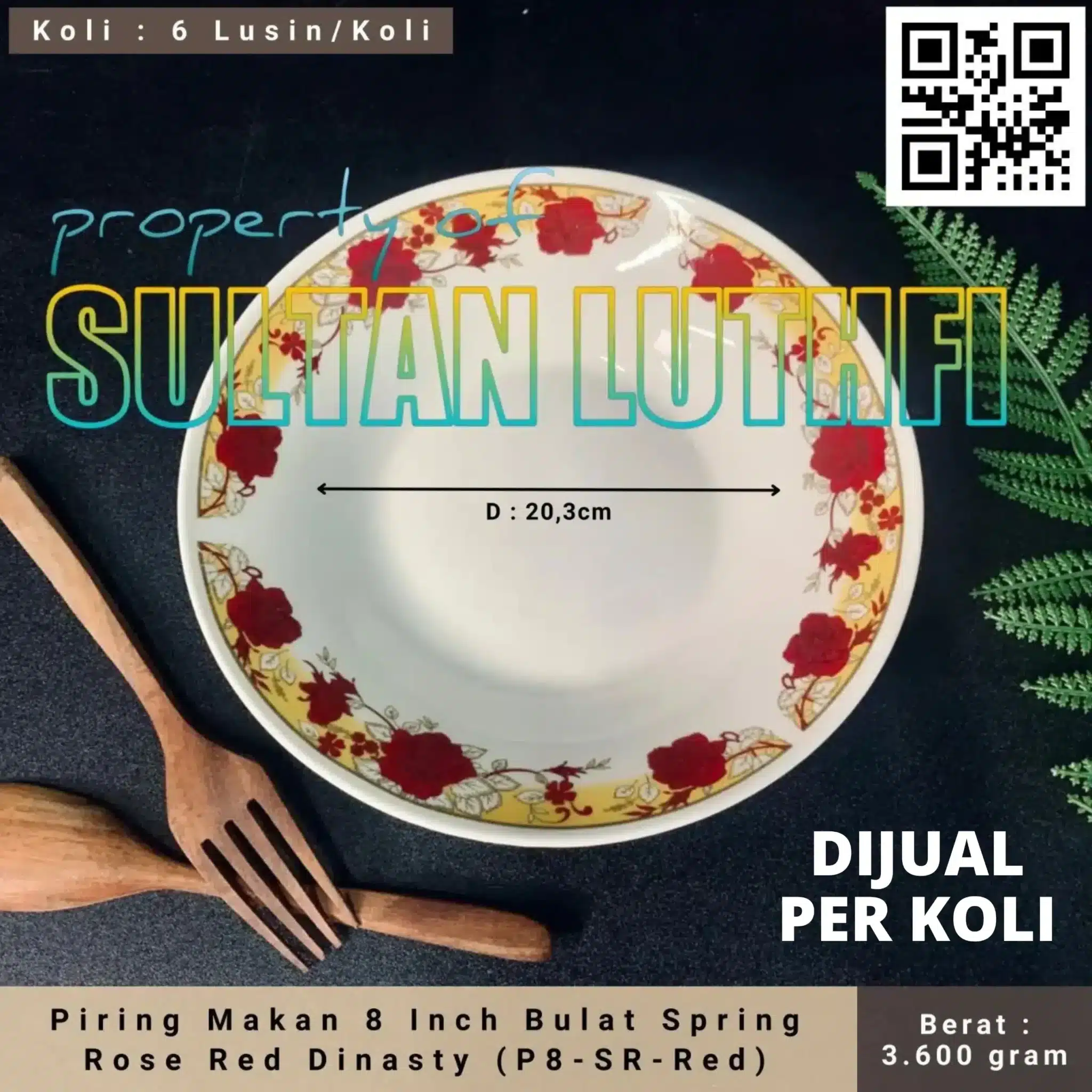 Piring Makan 8 Inch Bulat Spring Rose Red Dinasty (P8-SR-Red)_11zon