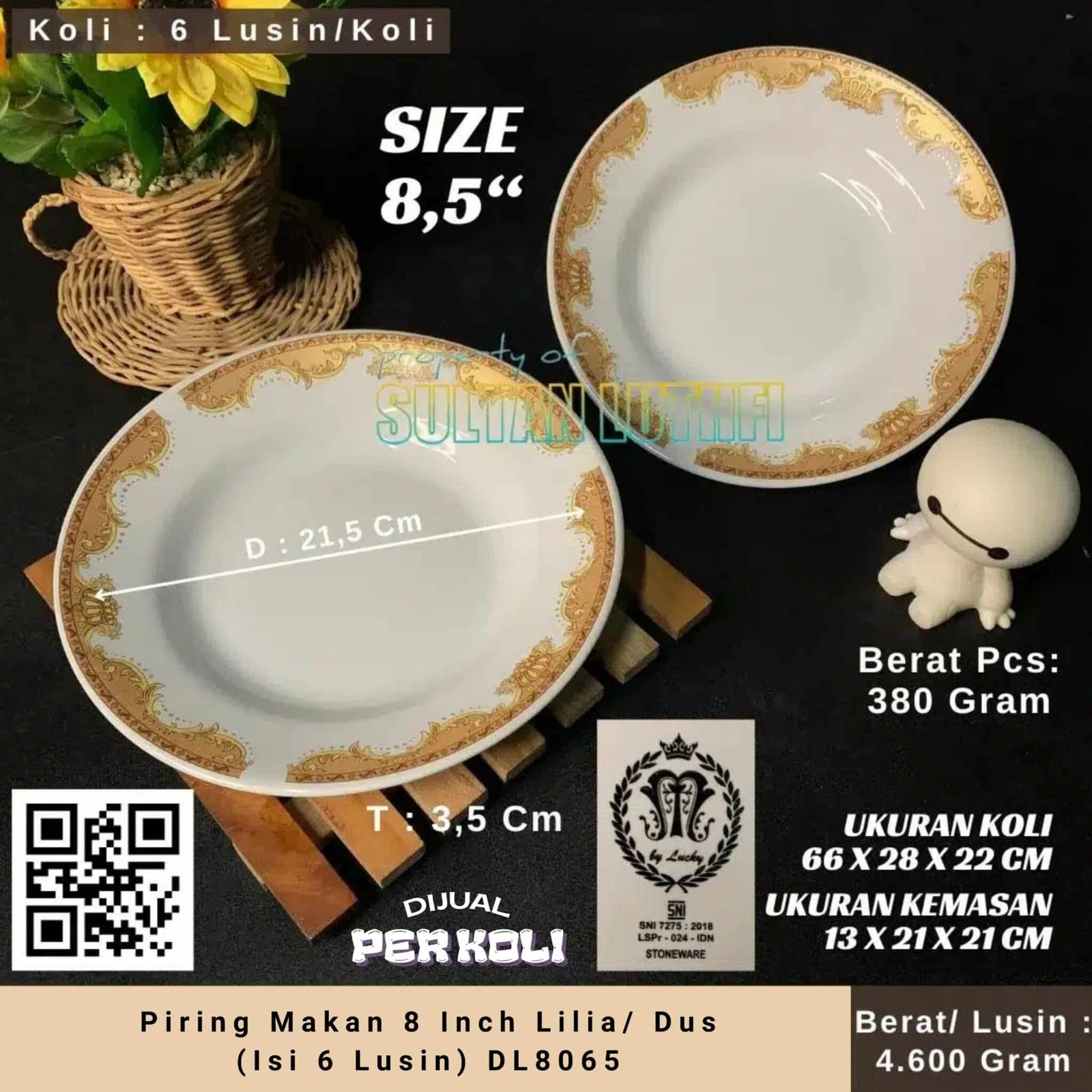 Piring Makan 8 Inch Lilia Dus (Isi 6 Lusin) DL8065