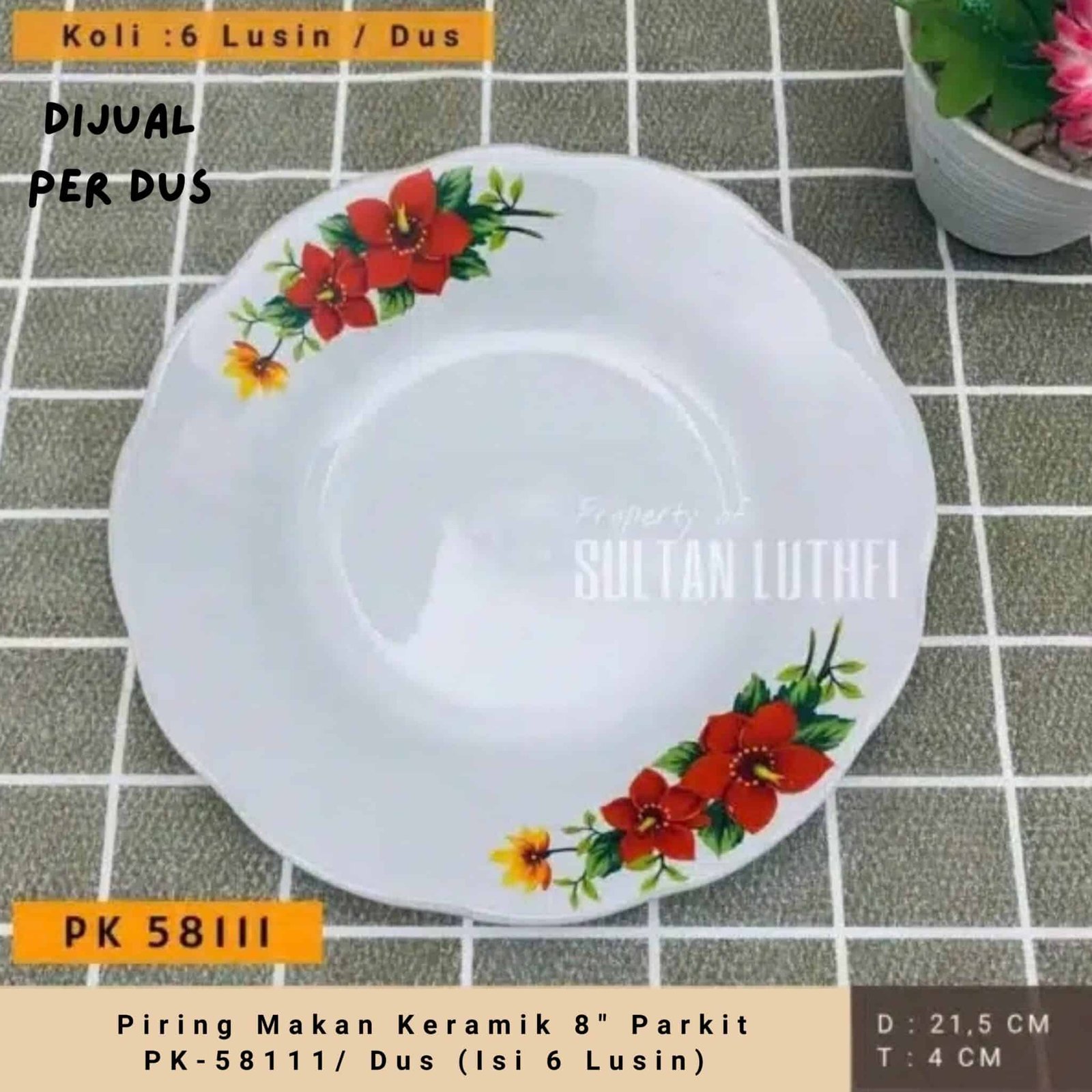 Piring Makan Keramik 8 Parkit PK-58111 Dus (Isi 6 Lusin)