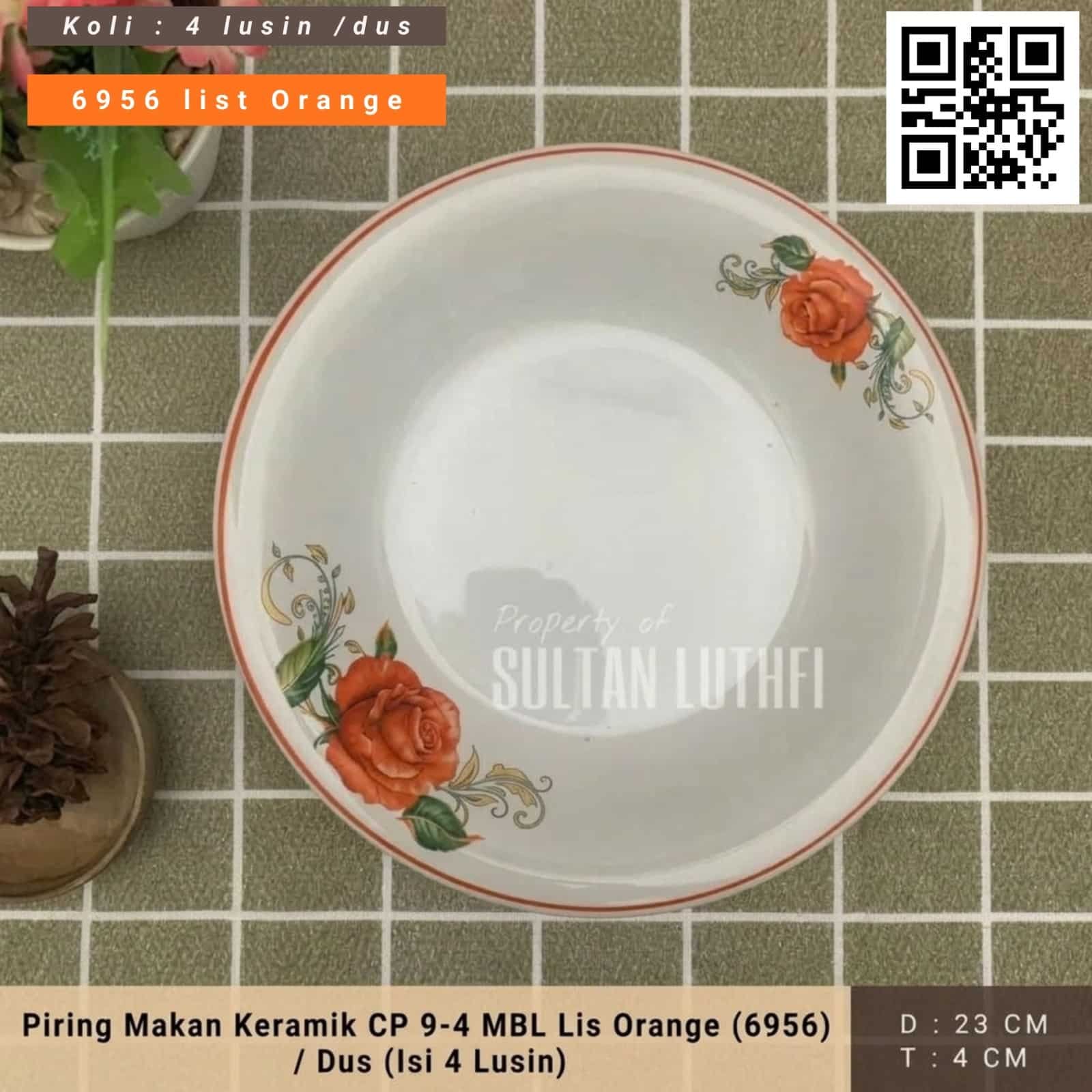 Piring Makan Keramik CP 9-4 MBL Lis Orange (6956) Dus (Isi 4 Lusin)