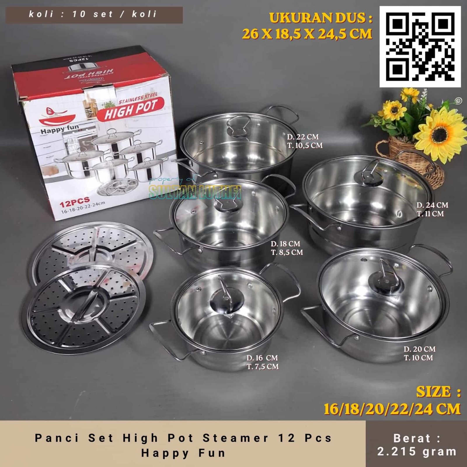 Panci Set High Pot Steamer 12 Pcs Happy Fun
