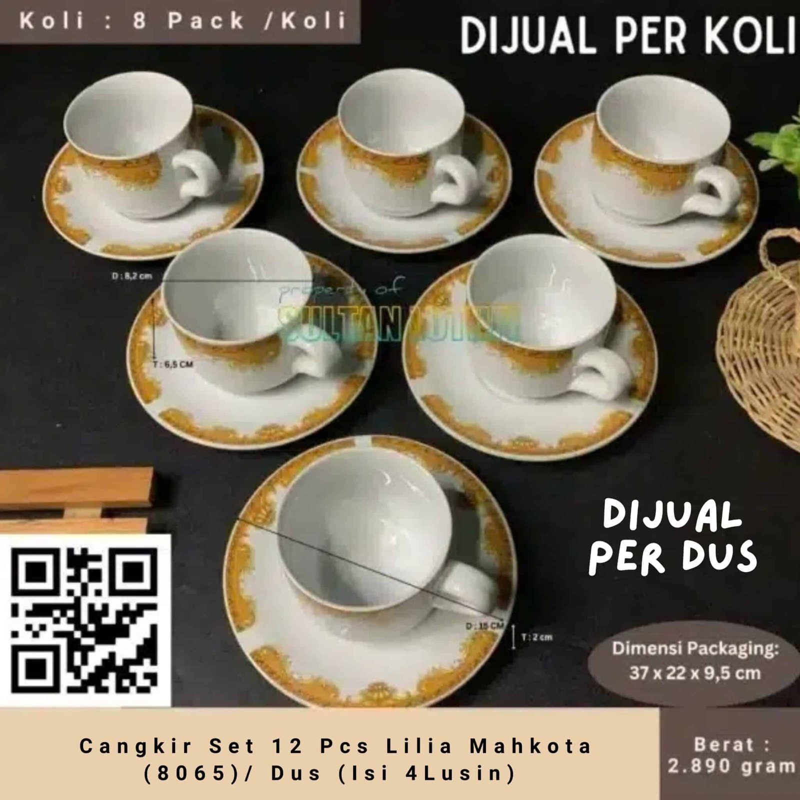 Cangkir Set 12 Pcs Lilia Mahkota (8065) Dus (Isi 4Lusin)