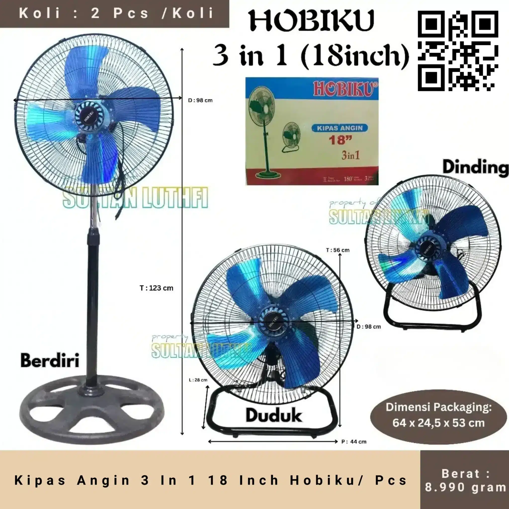 Kipas Angin 3 In 1 18 Inch Hobiku Pcs_11zon