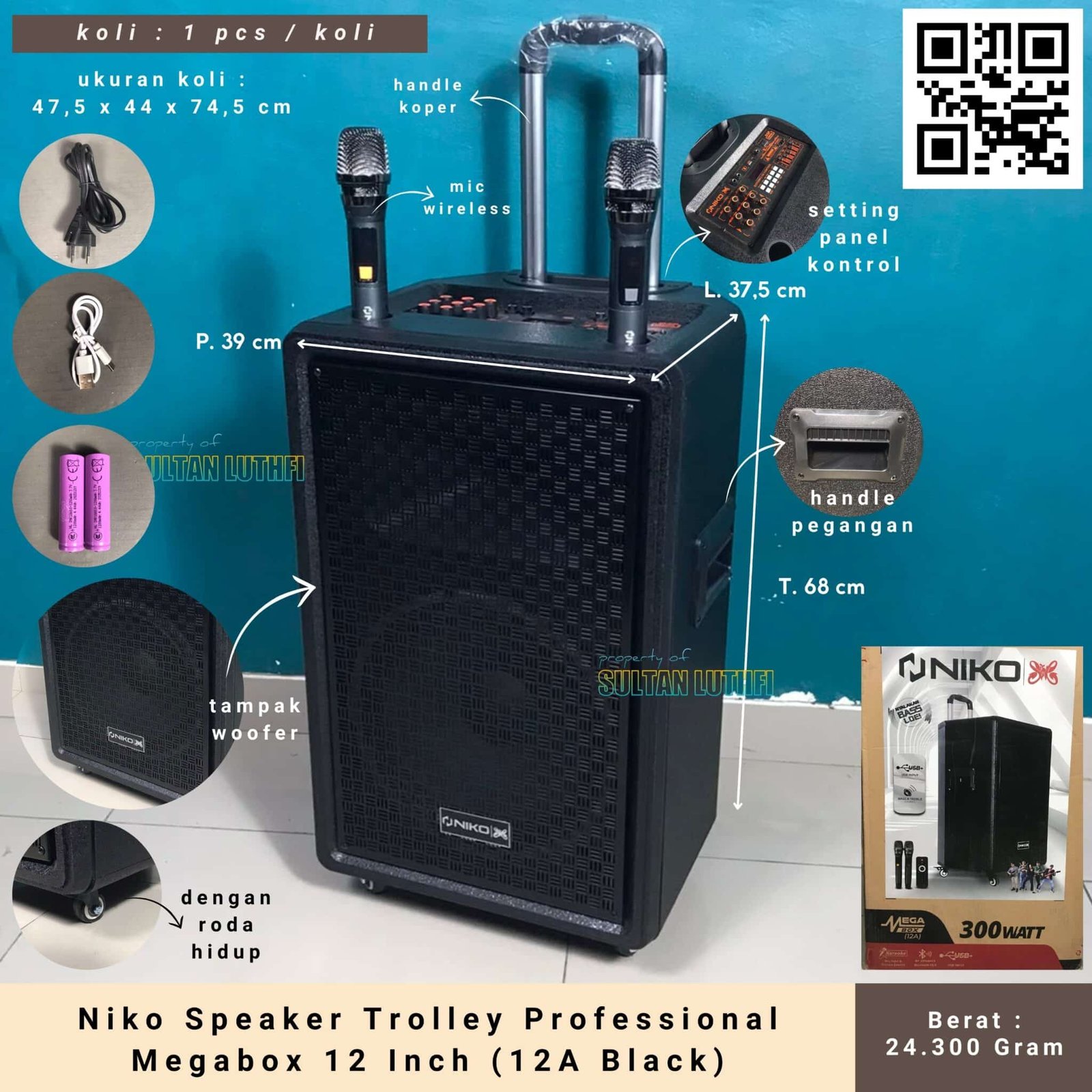 Niko Speaker Trolley Professional Megabox 12 Inch (12A Black