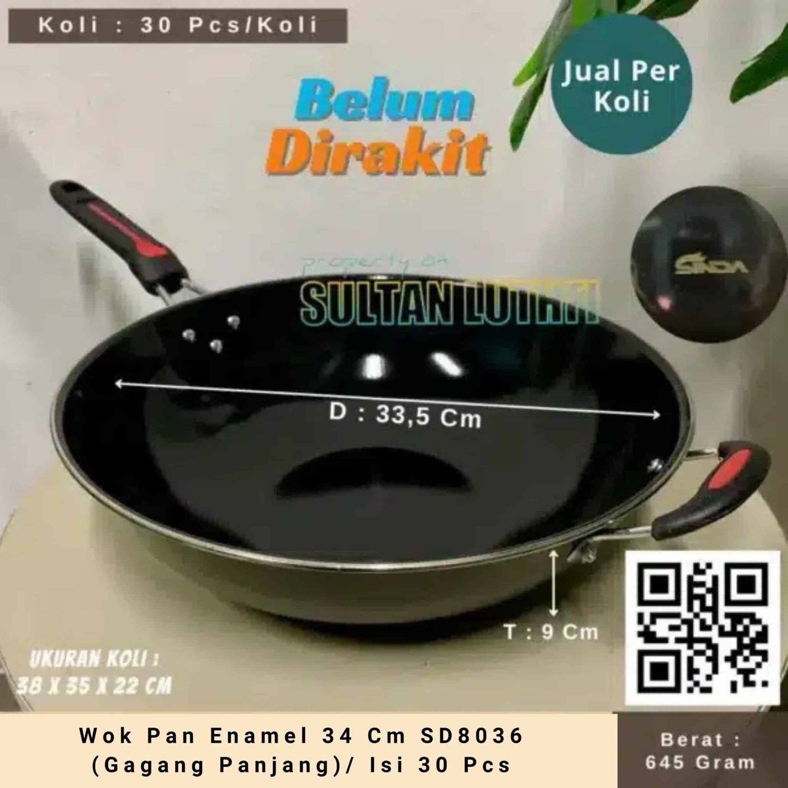 Wok Pan Enamel 34 Cm SD8036 (Gagang Panjang) Isi 30 Pcs