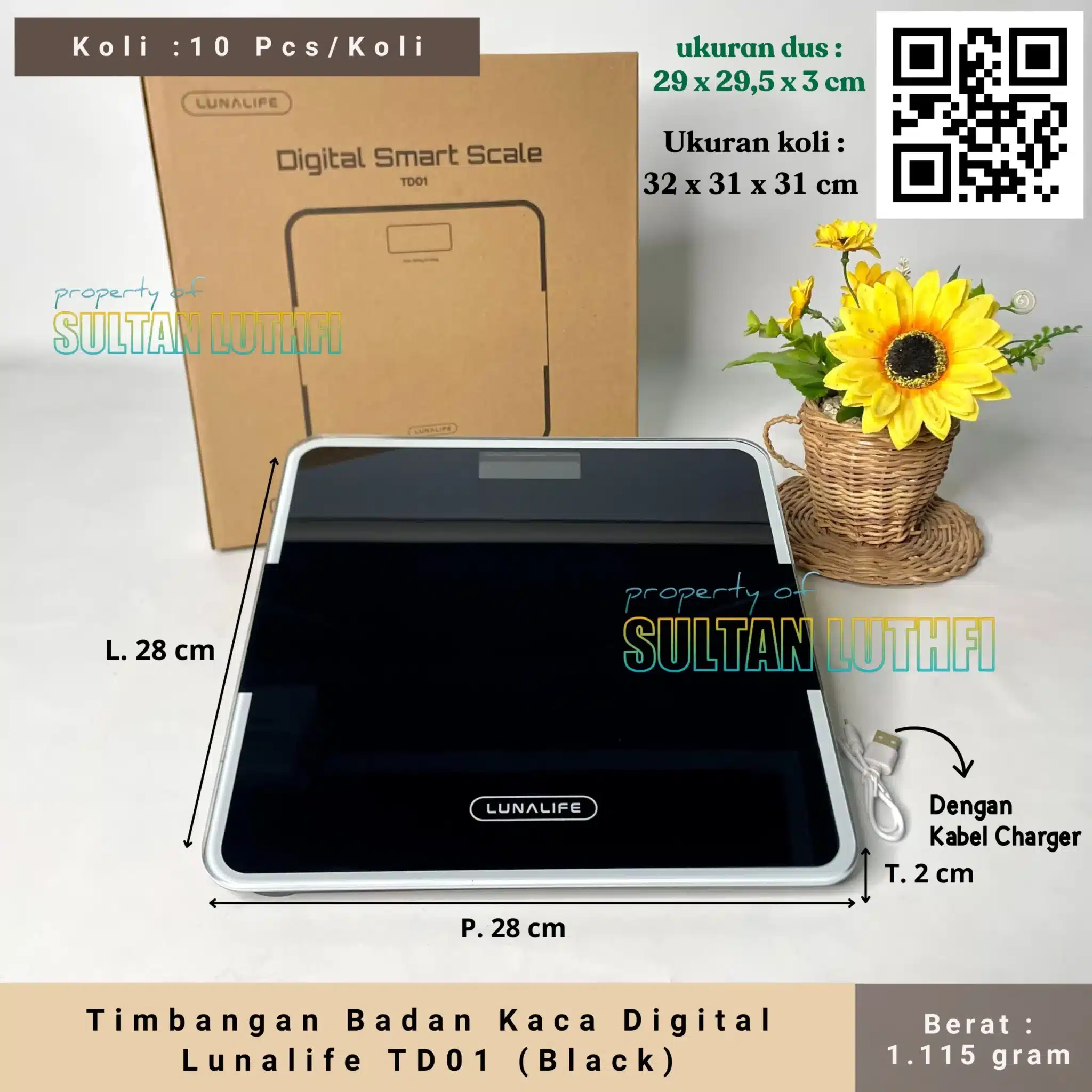 Timbangan Badan Kaca Digital Lunalife TD01 (Black)_11zon