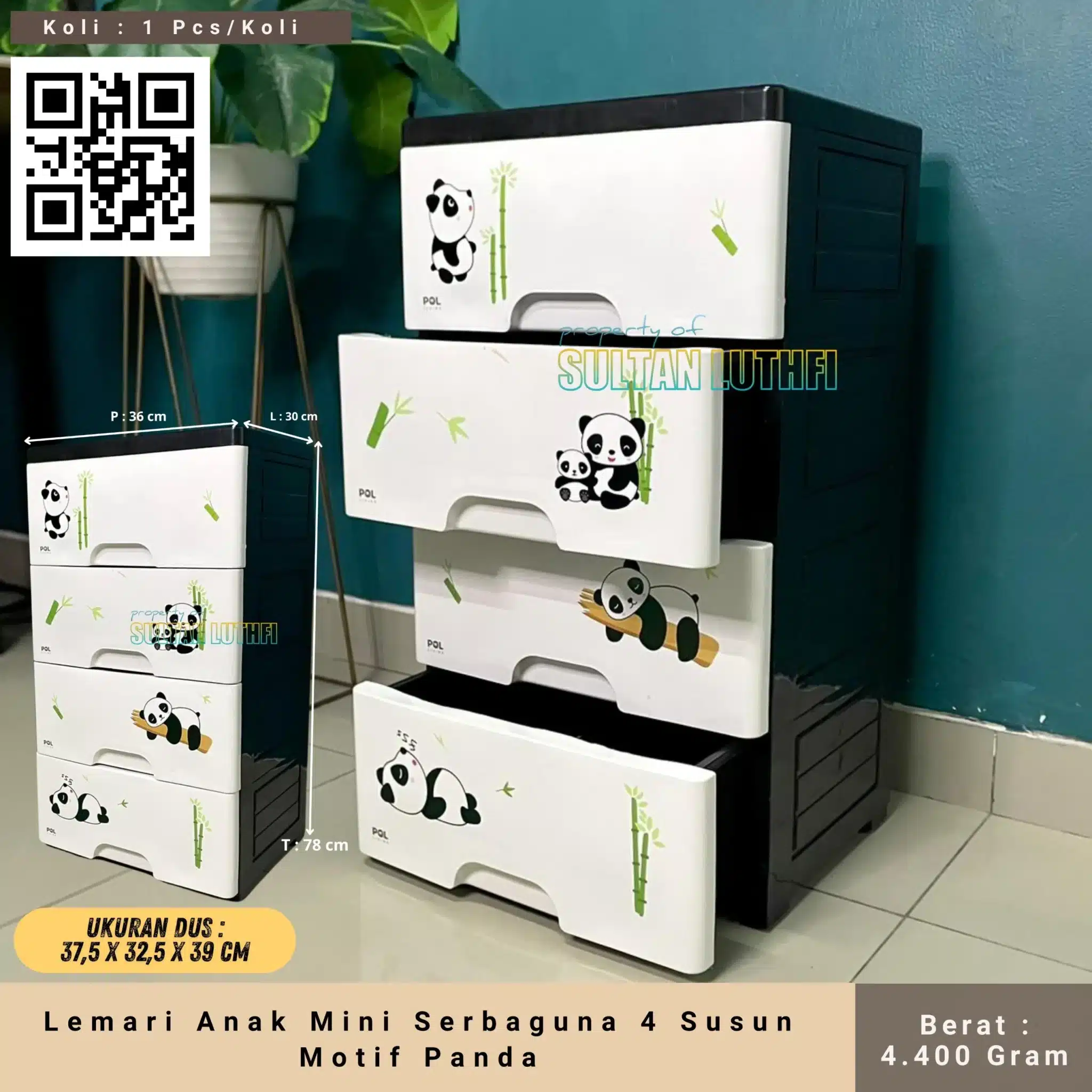 Lemari Anak Mini Serbaguna 4 Susun Motif Panda_11zon