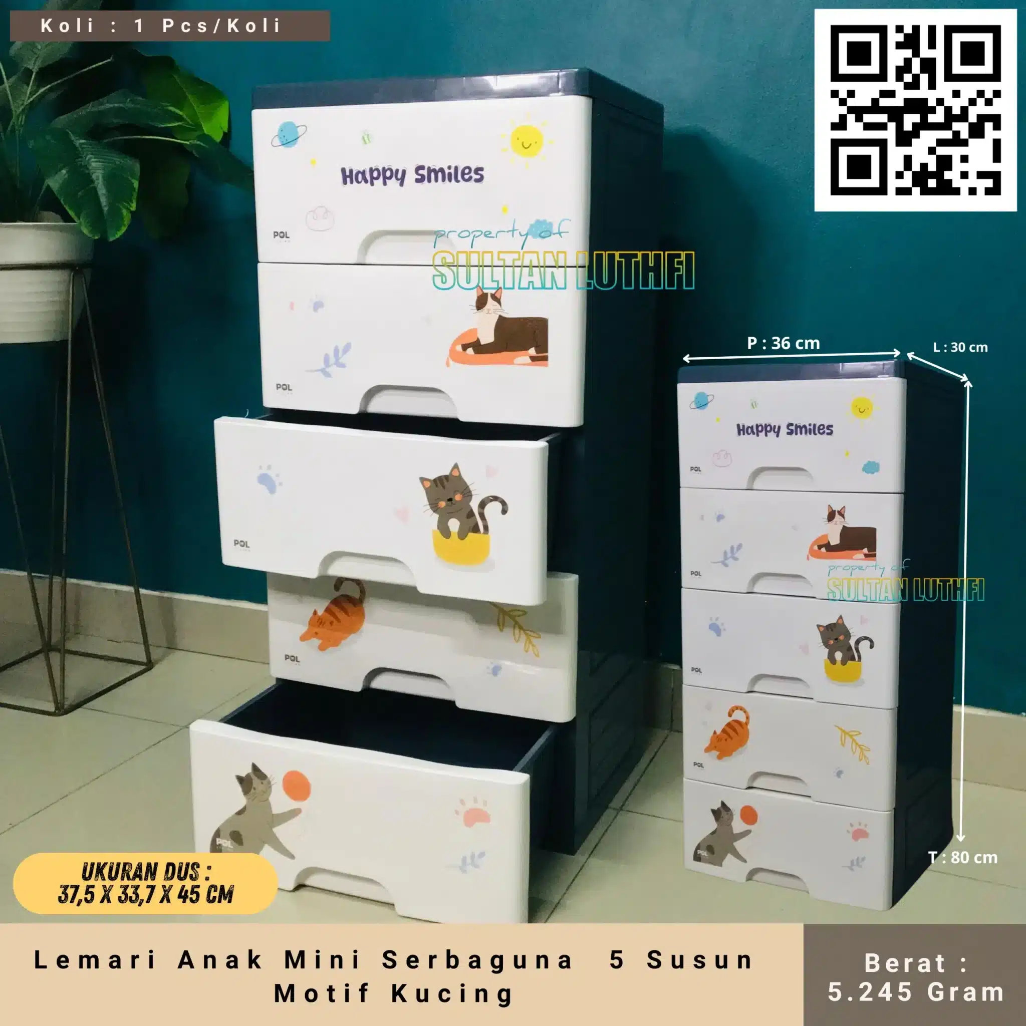 Lemari Anak Mini Serbaguna 5 Susun Motif Kucing_11zon