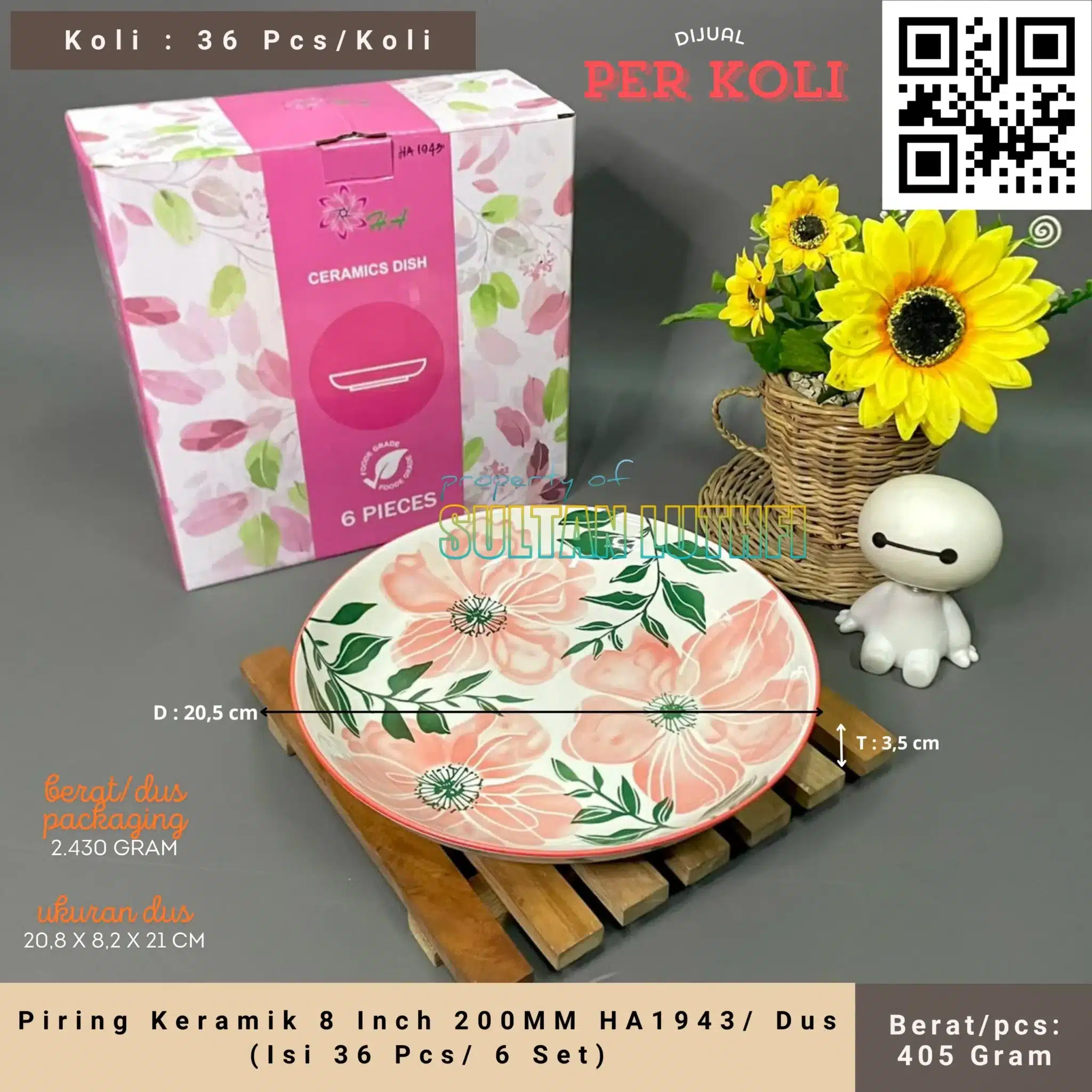 Piring Keramik 8 Inch 200MM HA1943 Dus (Isi 36 Pcs 6 Set)_11zon