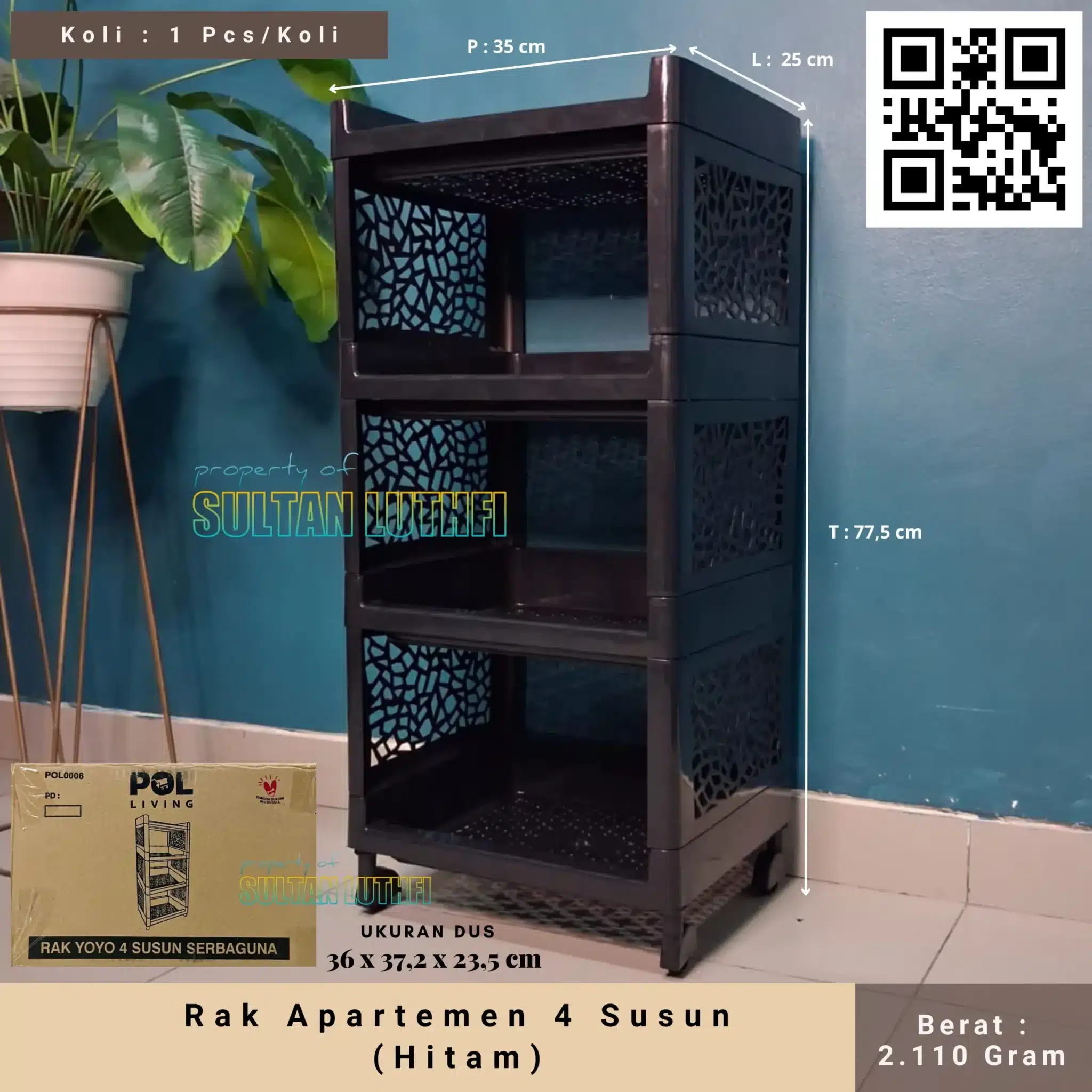 Rak Apartemen 4 Susun (Hitam)_11zon
