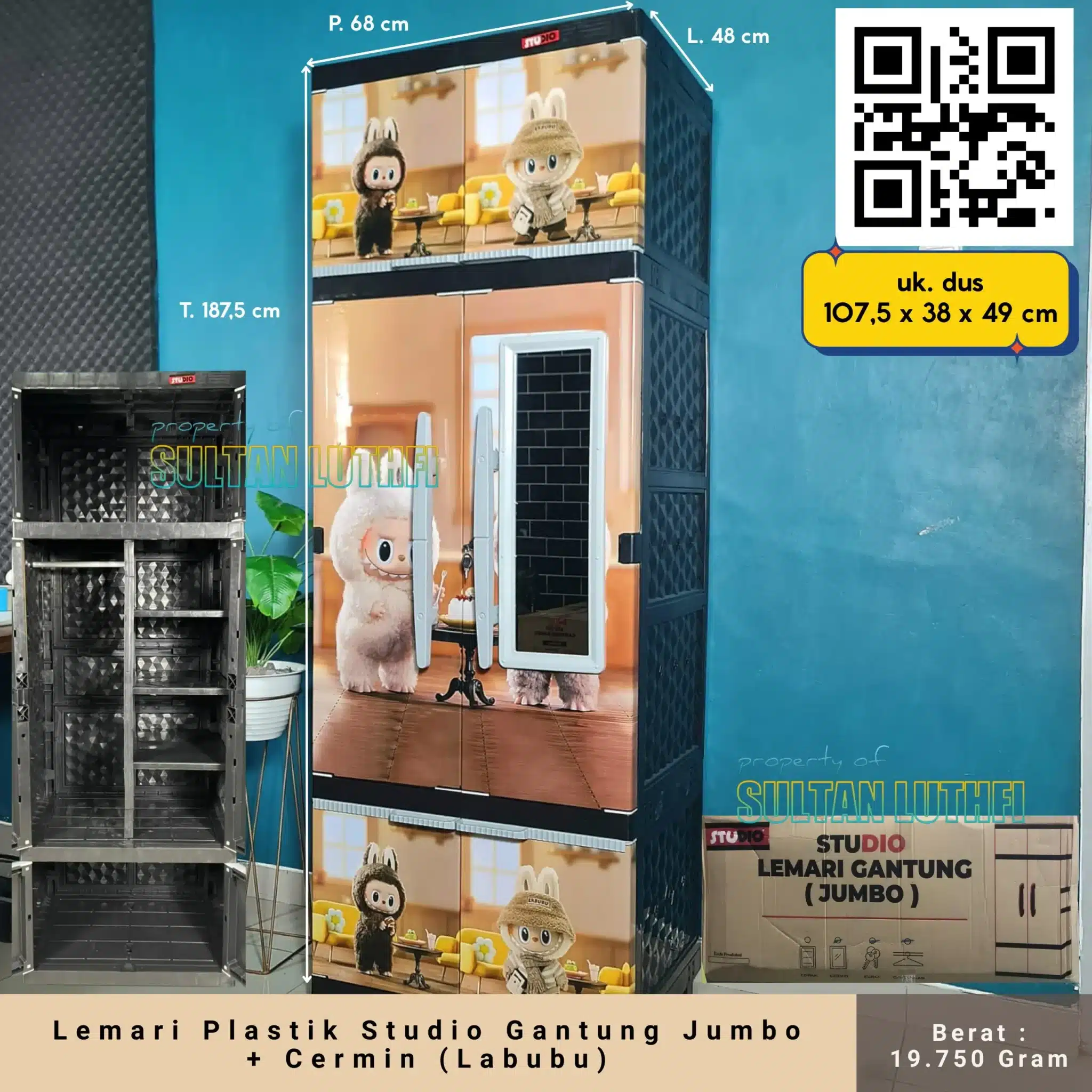 Lemari Plastik Studio Gantung Jumbo + Cermin (Labubu)_11zon (1)