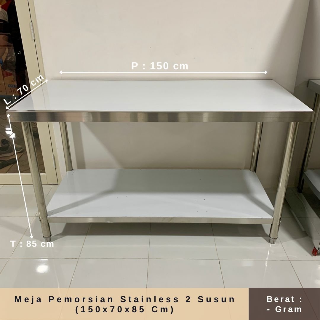 Meja Pemorsian Stainless 2 Susun (150x70x85 Cm)