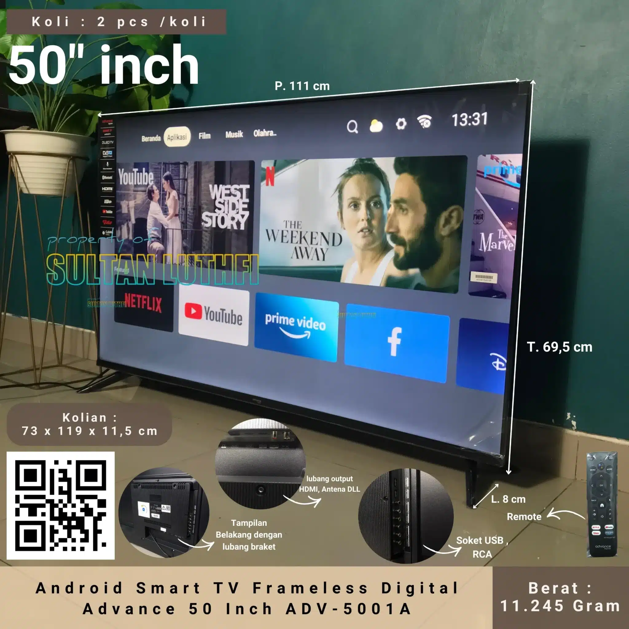 Android Smart TV Frameless Digital Advance 50 Inch ADV-5001A_11zon