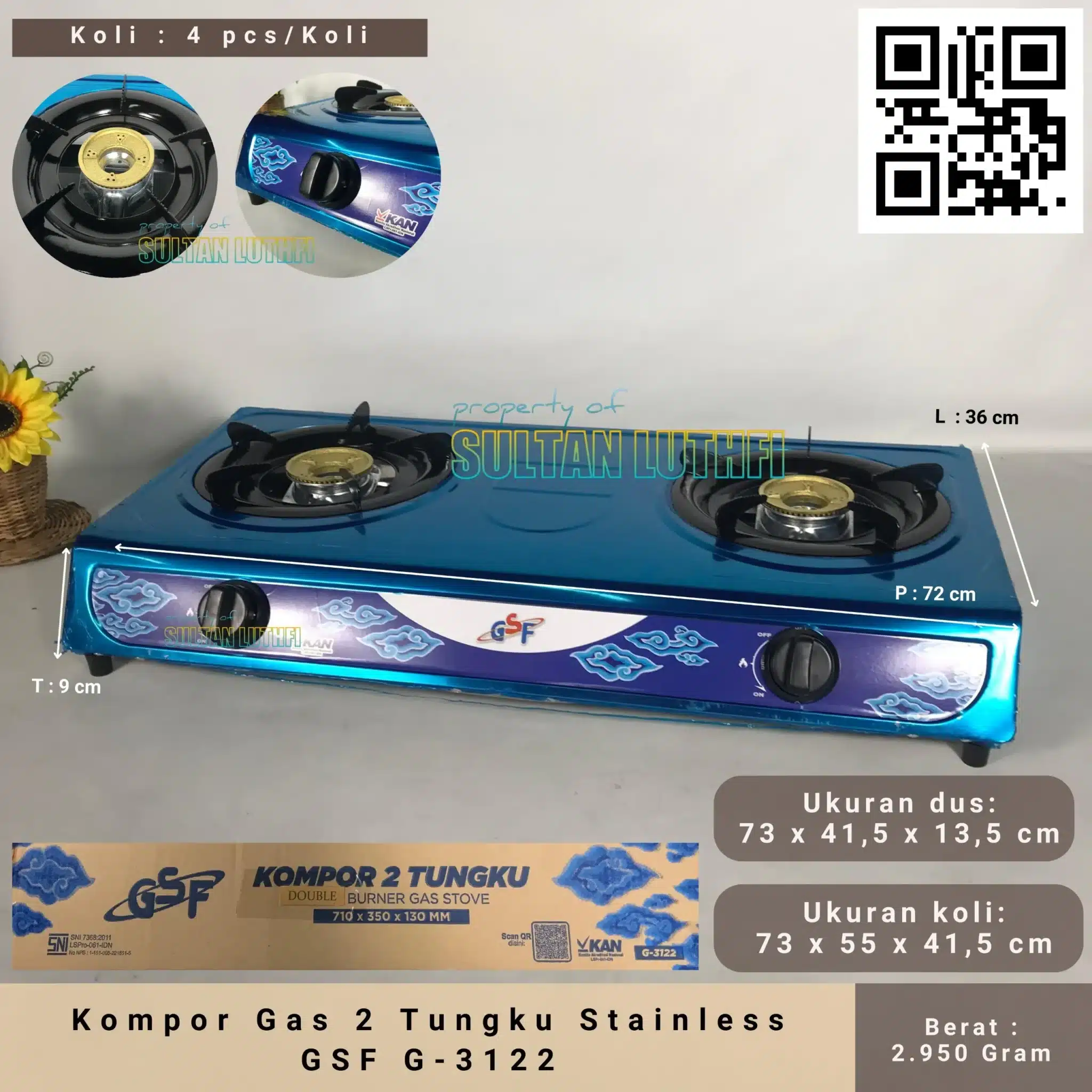 Kompor Gas 2 Tungku Stainless GSF G-3122_11zon