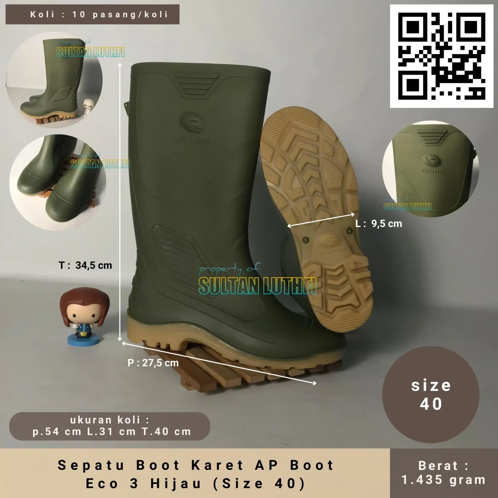 Sepatu Boot Karet AP Boot Eco 3 Hijau (Size 40)_11zon