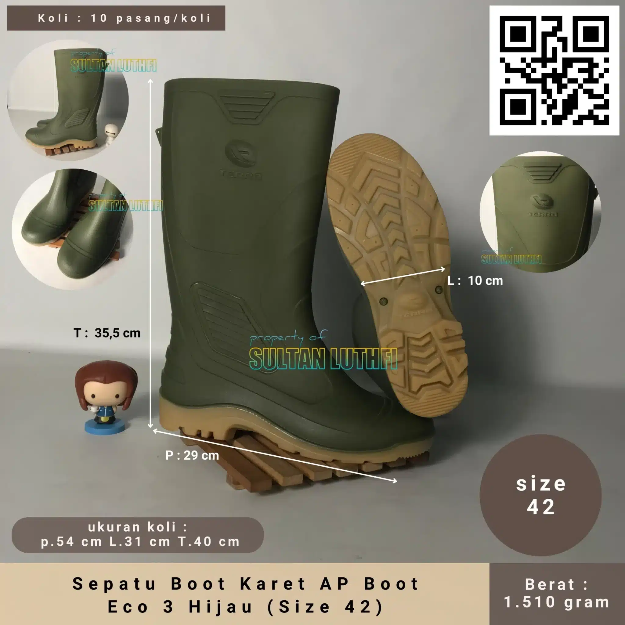 Sepatu Boot Karet AP Boot Eco 3 Hijau (Size 42)_11zon