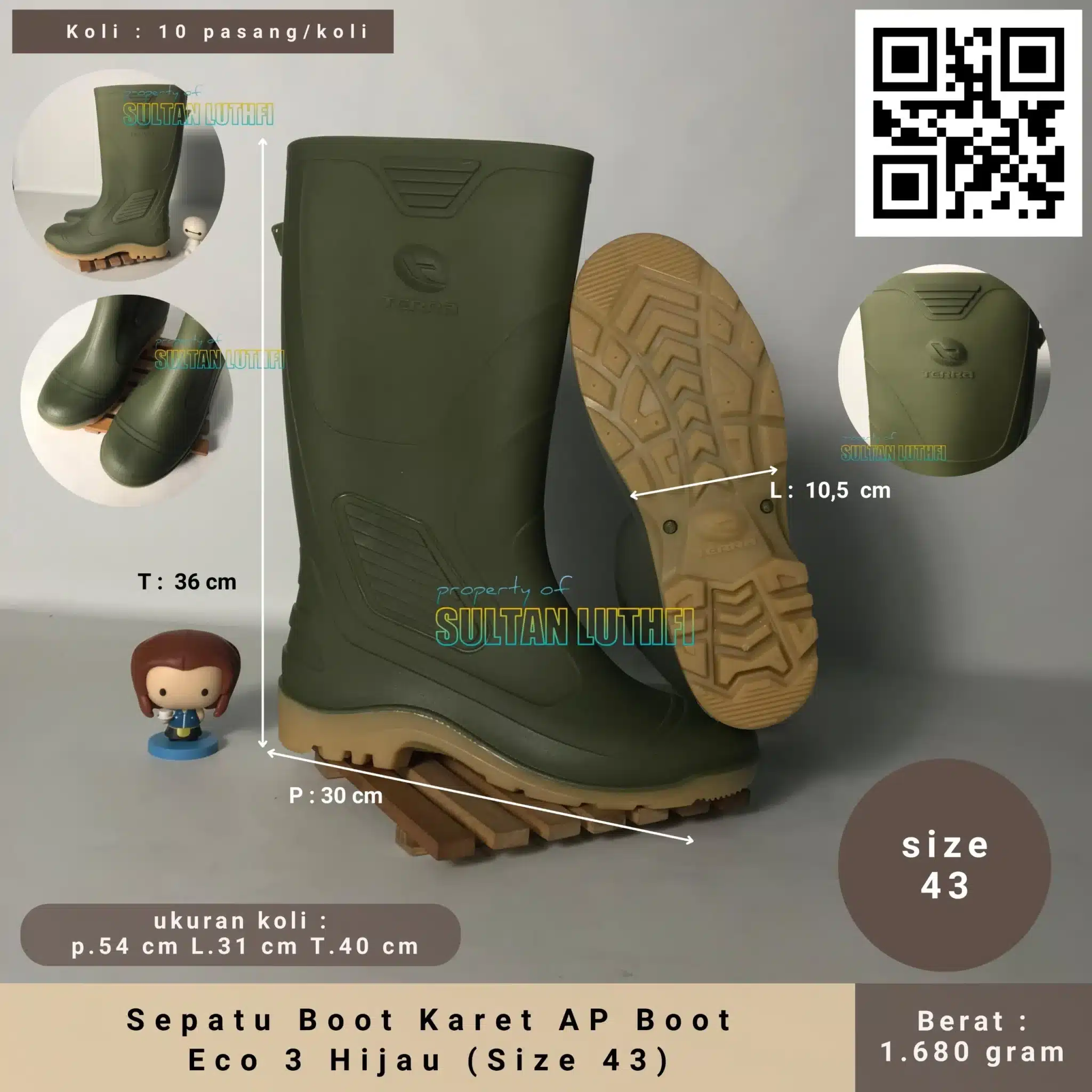 Sepatu Boot Karet AP Boot Eco 3 Hijau (Size 43)_11zon