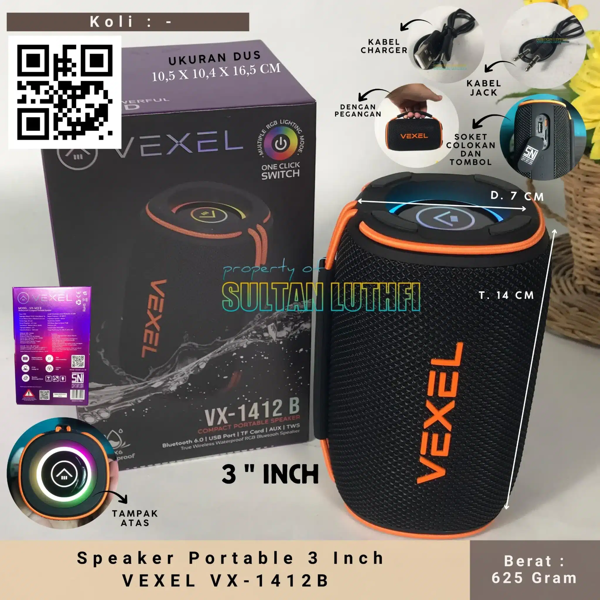 Speaker Portable 3 Inch VEXEL VX-1412B_11zon