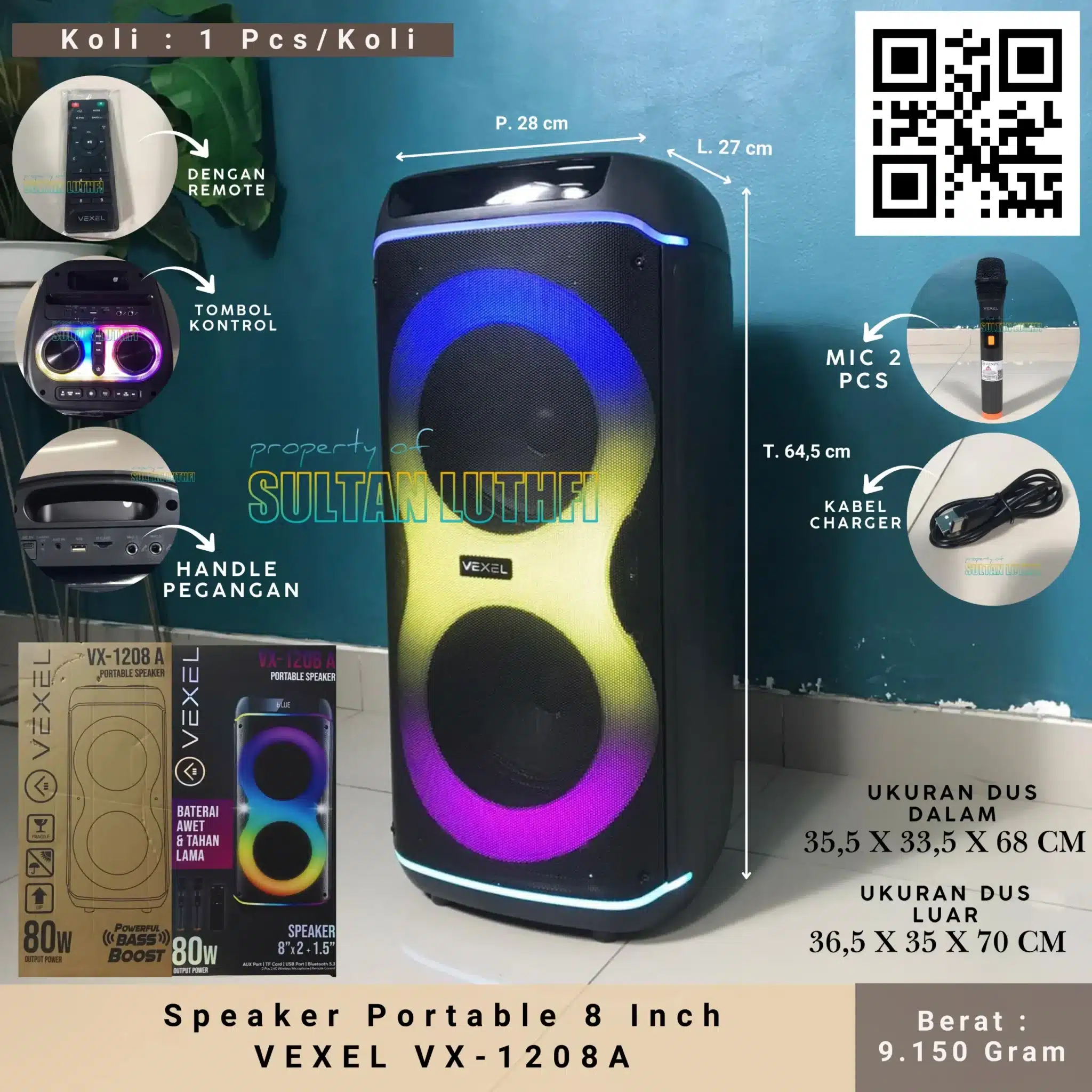 Speaker Portable 8 Inch VEXEL VX-1208A_11zon