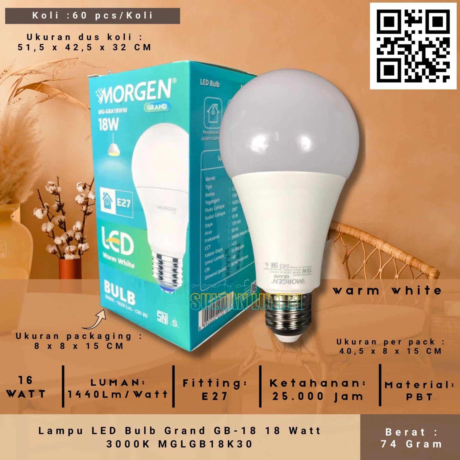 Lampu LED Bulb Grand GB-18 18 Watt 3000K MGLGB18K30