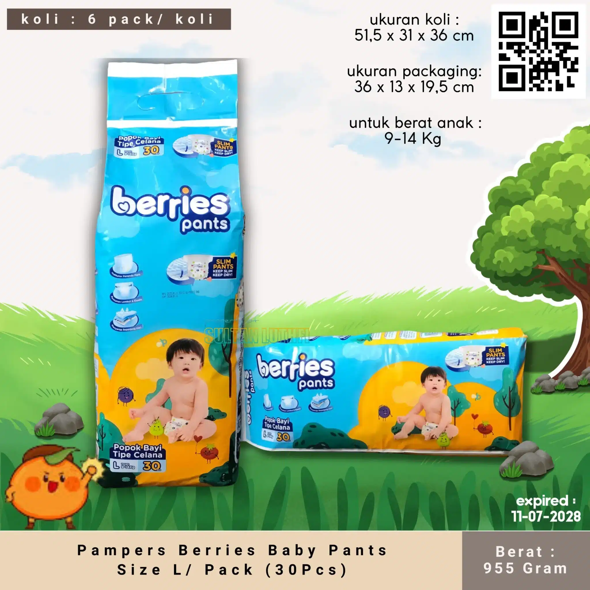 Pampers Berries Baby Pants Size L Pack (30Pcs)_11zon