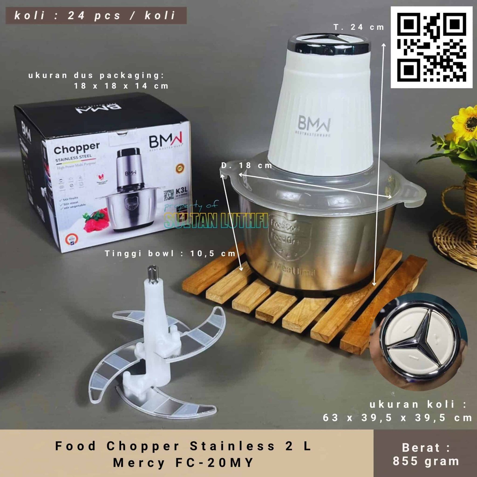 Food Chopper Stainless 2 L Mercy FC-20MY