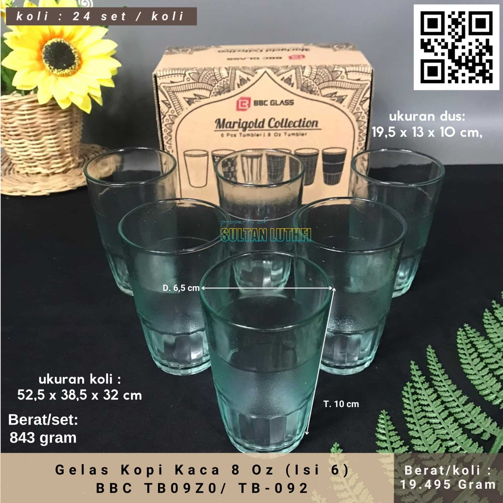 Gelas Kopi Kaca 8 Oz (Isi 6) BBC TB09Z0 TB-092