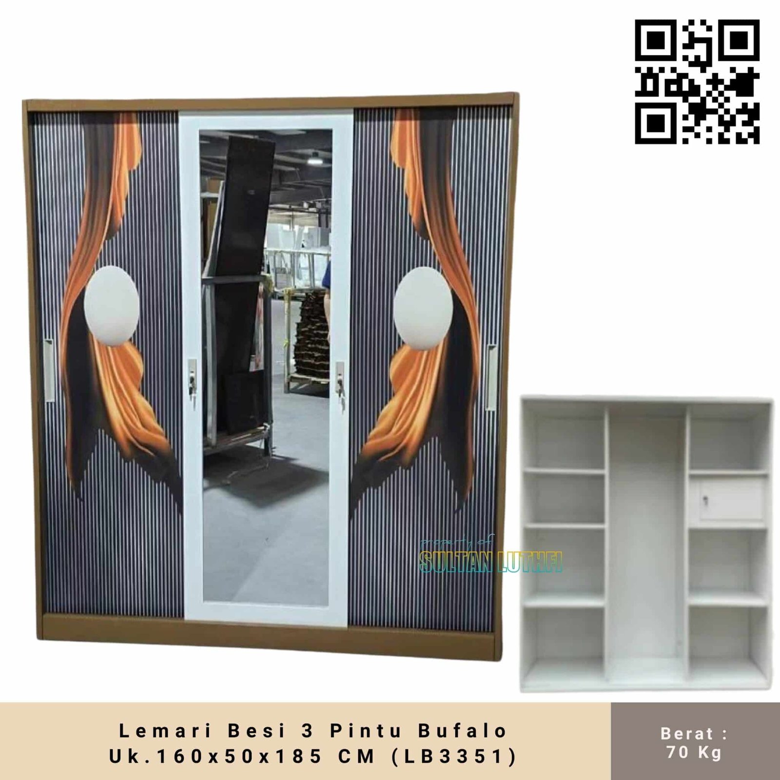 Lemari Besi 3 Pintu Bufalo Uk.160x50x185 CM (LB3351)