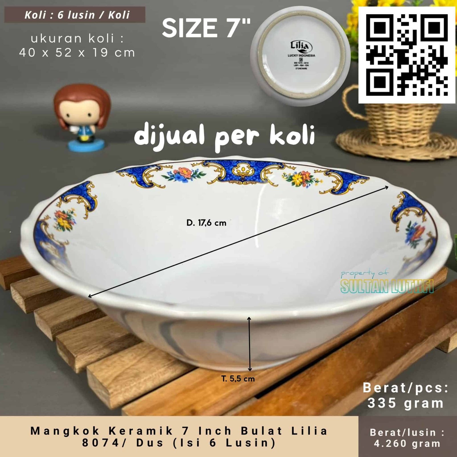Mangkok Keramik 7 Inch Bulat Lilia 8074 Dus (Isi 6 Lusin)