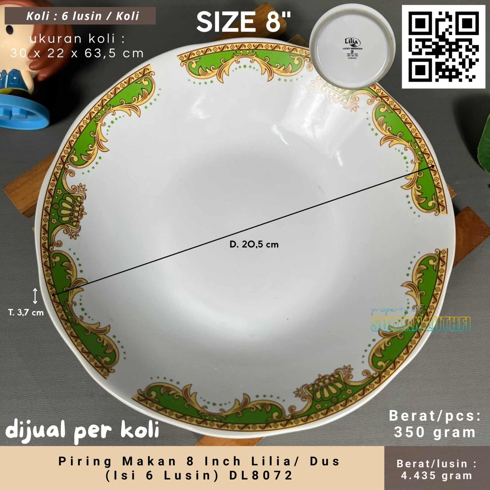 Piring Makan 8 Inch Lilia Dus (Isi 6 Lusin) DL8072