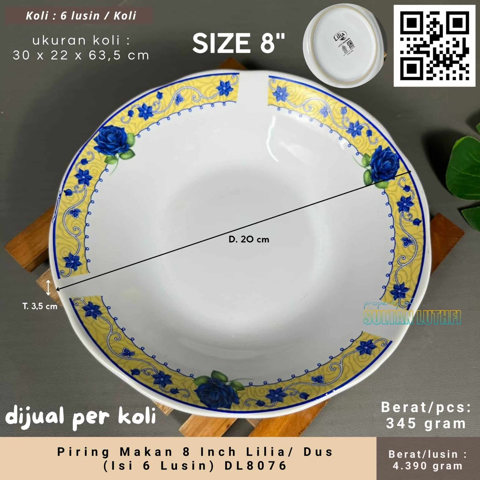 Piring Makan 8 Inch Lilia Dus (Isi 6 Lusin) DL8076