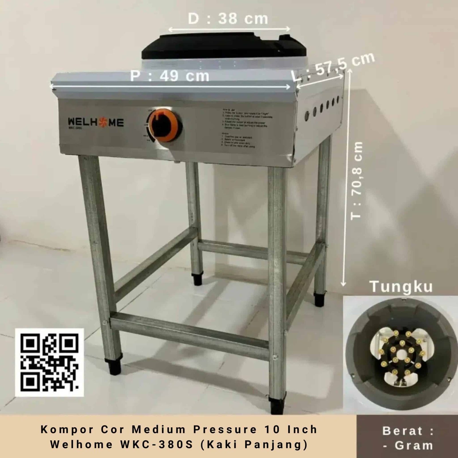 Kompor Cor Medium Pressure 10 Inch Welhome WKC-380S (Kaki Panjang)