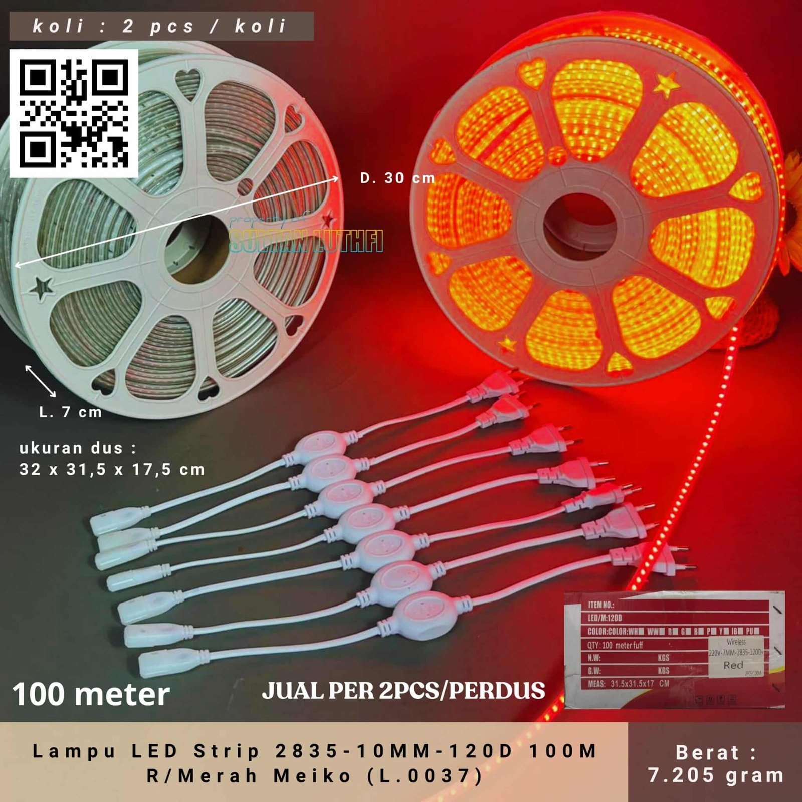 Lampu LED Strip 2835-10MM-120D 100M R Merah Meiko (L.0037)1
