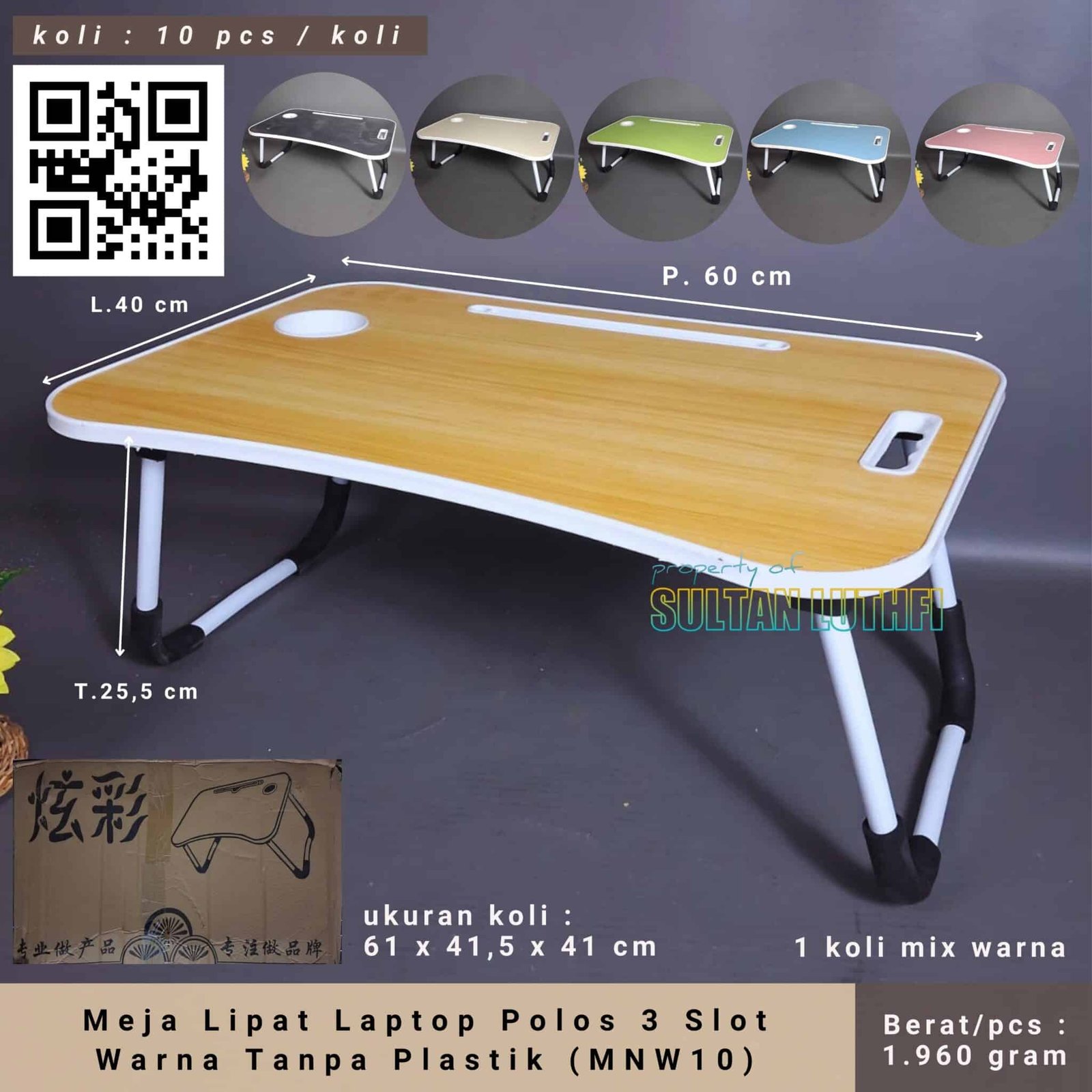 Meja Lipat Laptop Polos 3 Slot Warna Tanpa Plastik (MNW10)