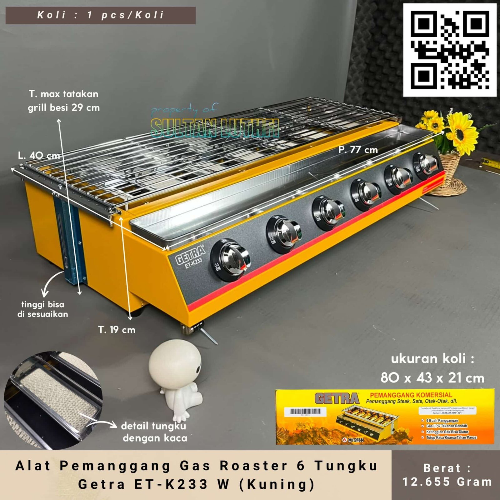 Alat Pemanggang Gas Roaster 6 Tungku Getra ET-K233 W (Kuning)