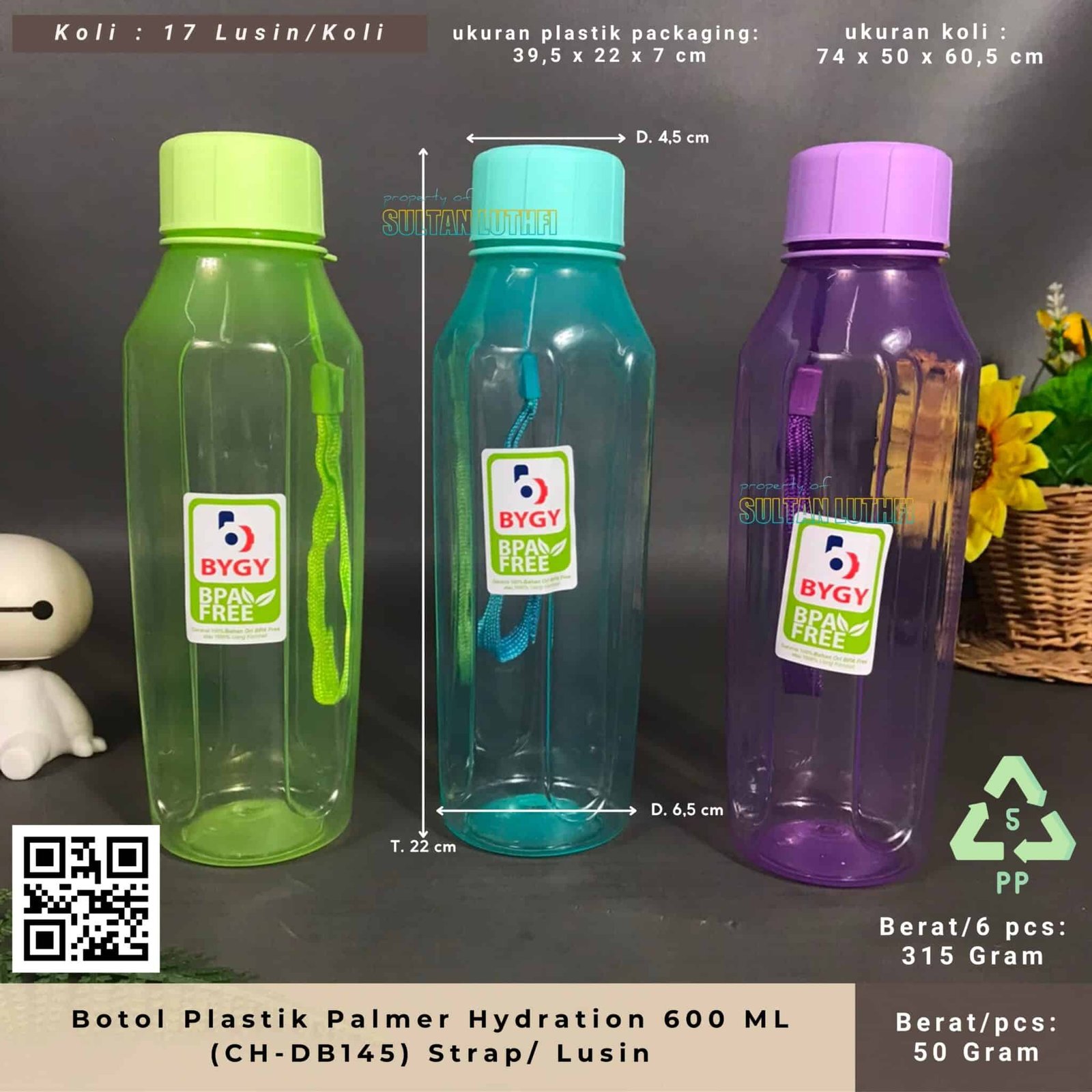 Botol Plastik Palmer Hydration 600 ML (CH-DB145) Strap Lusin
