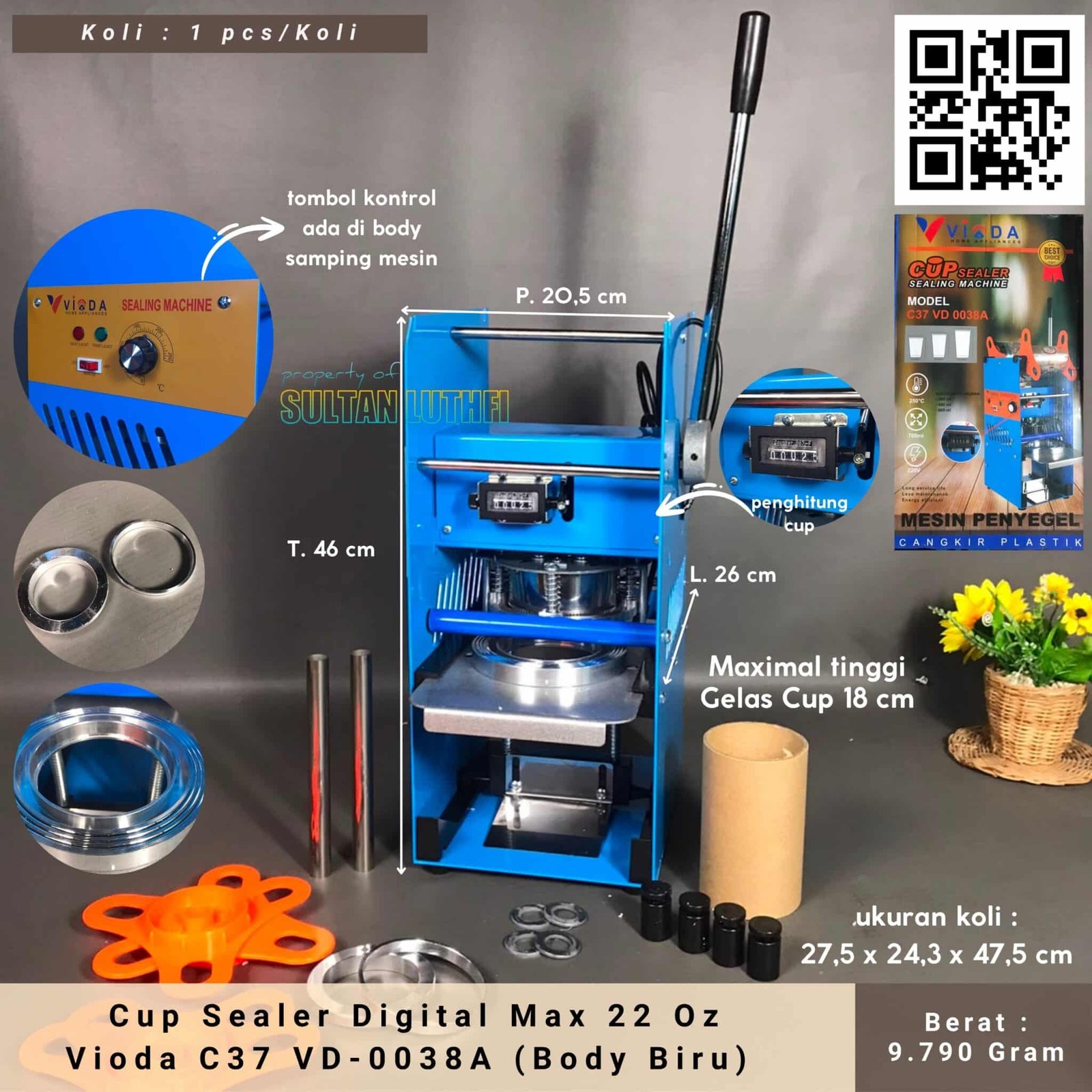 Cup Sealer Digital Max 22 Oz Vioda C37 VD-0038A (Body Biru)