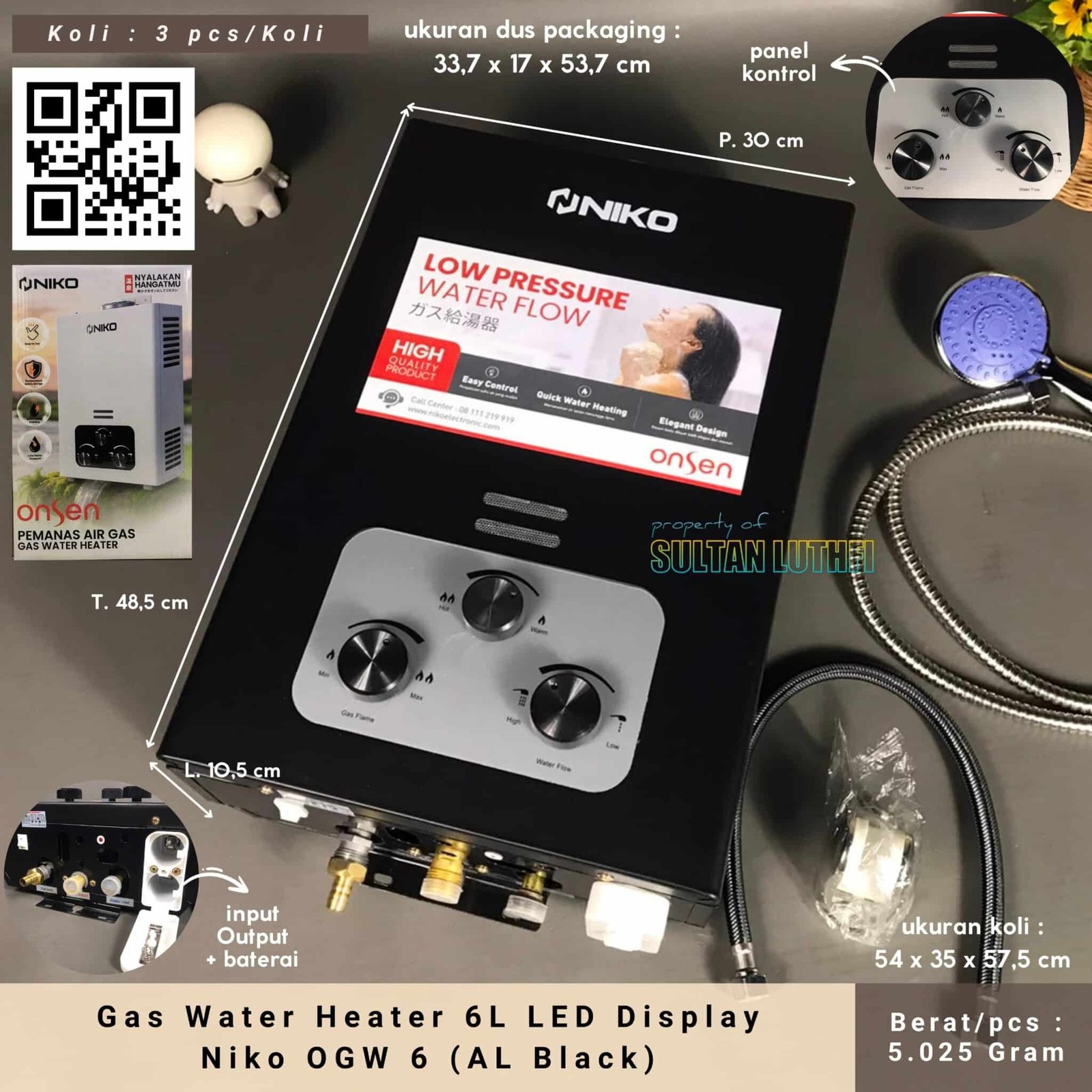 Gas Water Heater 6L LED Display Niko OGW 6 (AL Black)