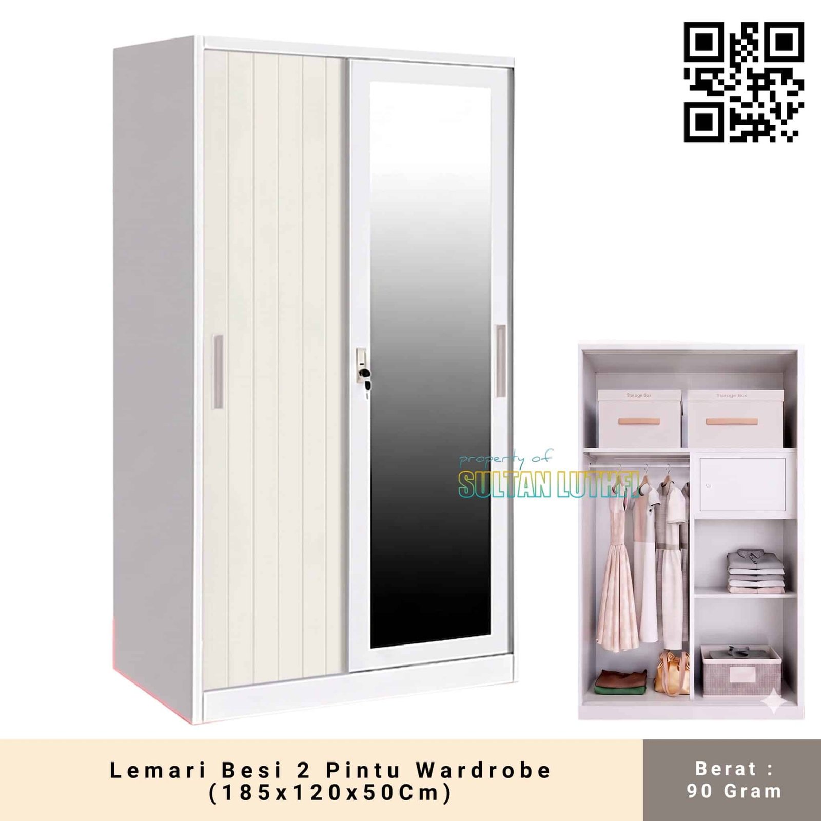 Lemari Besi 2 Pintu Wardrobe (185x120x50Cm)4