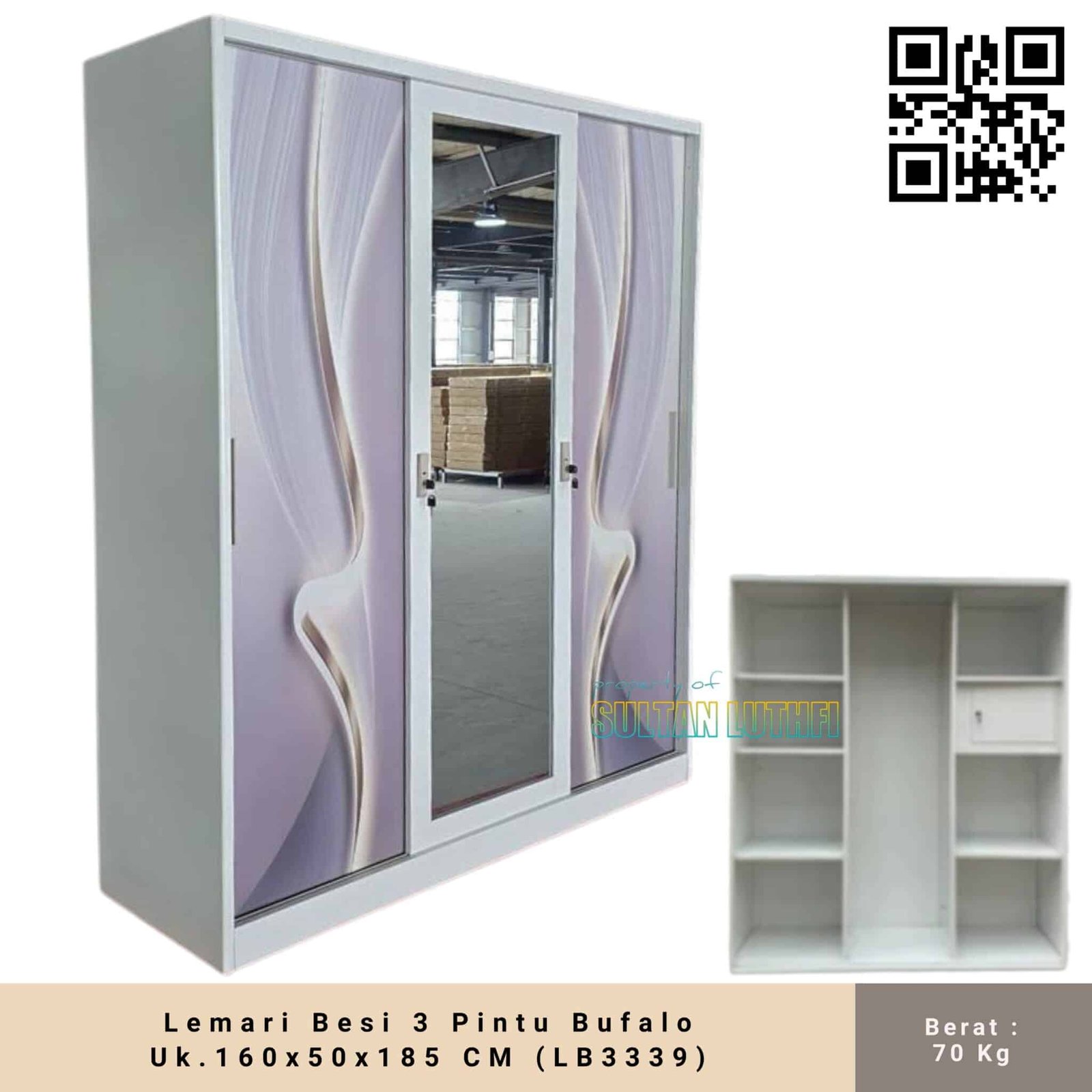 Lemari Besi 3 Pintu Bufalo Uk.160x50x185 CM (LB3339)