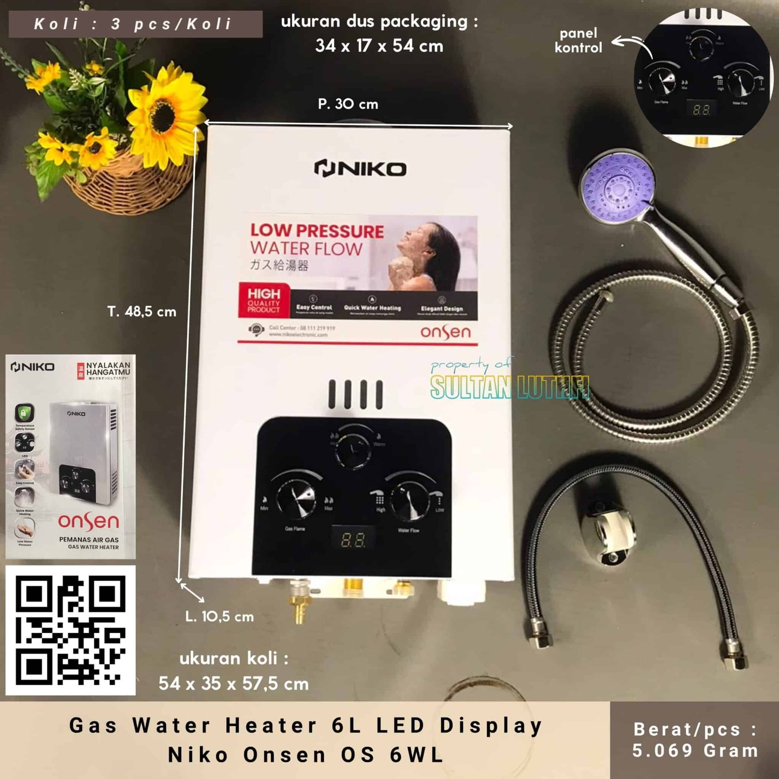 Gas Water Heater 6L LED Display Niko Onsen OS 6WL