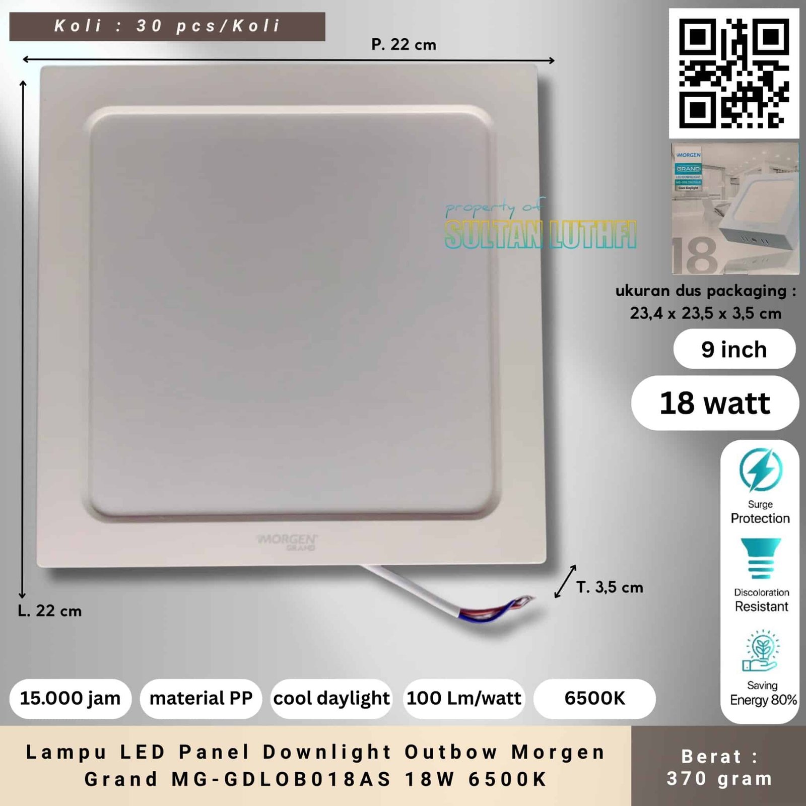 Lampu LED Panel Downlight Outbow Morgen Grand MG-GDLOB018AS 18W 6500K