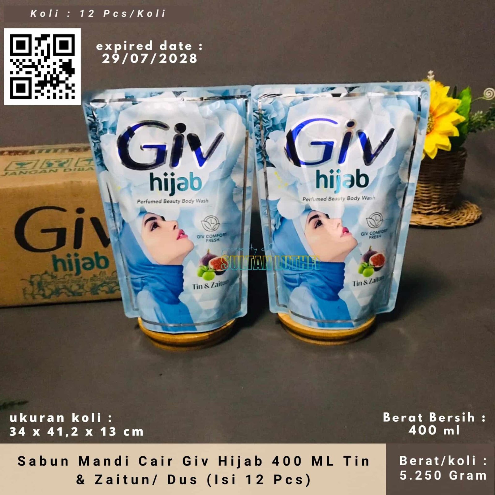 Sabun Mandi Cair Giv Hijab 400 ML Tin & Zaitun Dus (Isi 12 Pcs)