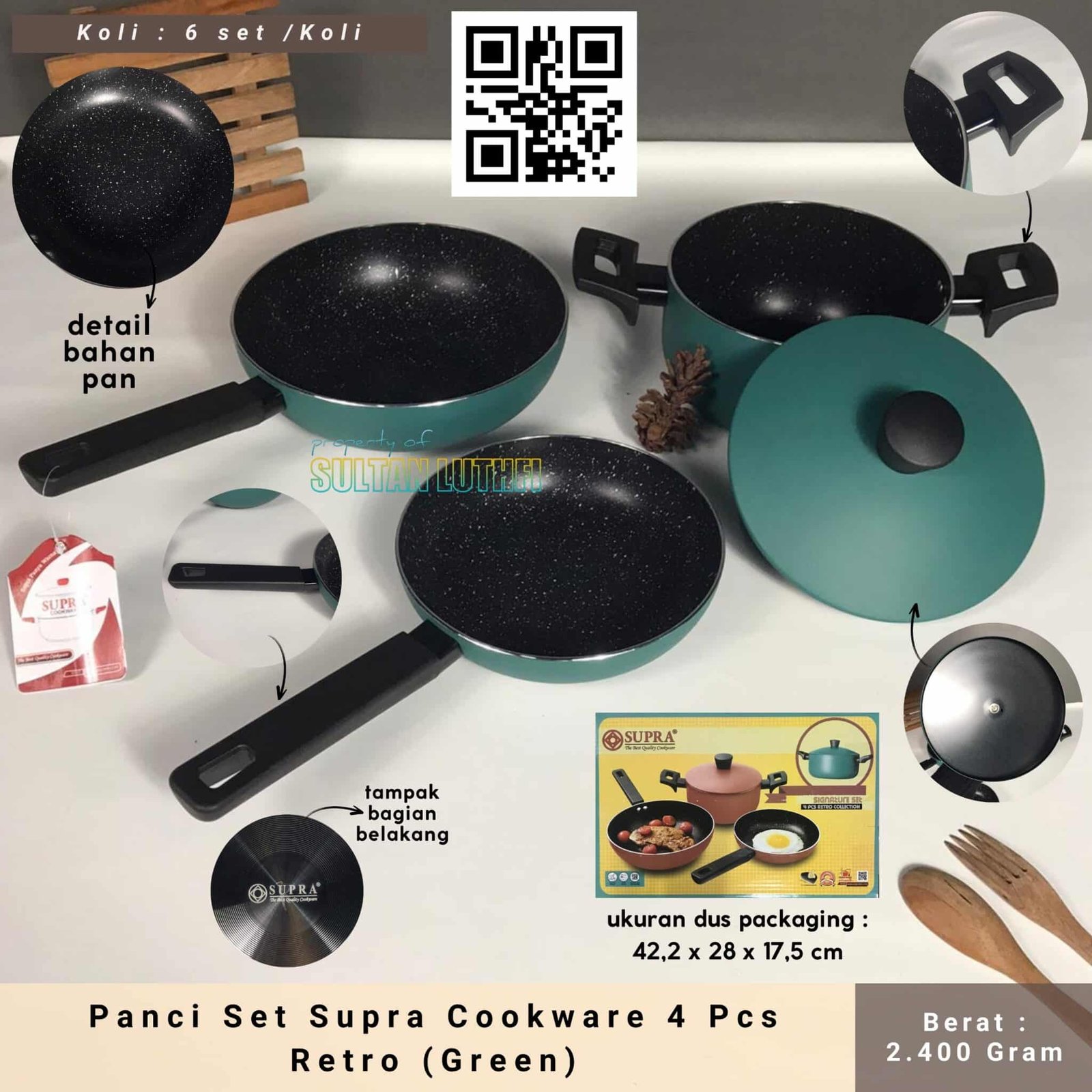 Panci Set Supra Cookware 4 Pcs Retro (Green)