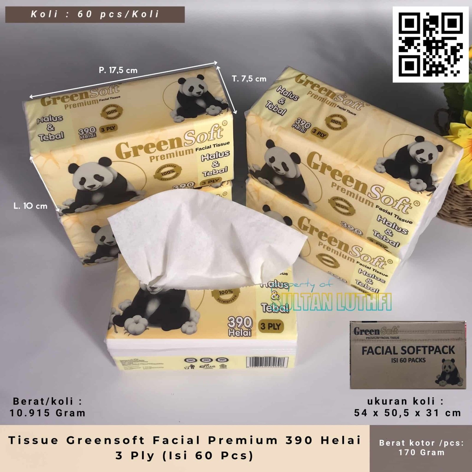 Tissue Greensoft Facial Premium 390 Helai 3 Ply (Isi 60 Pcs)