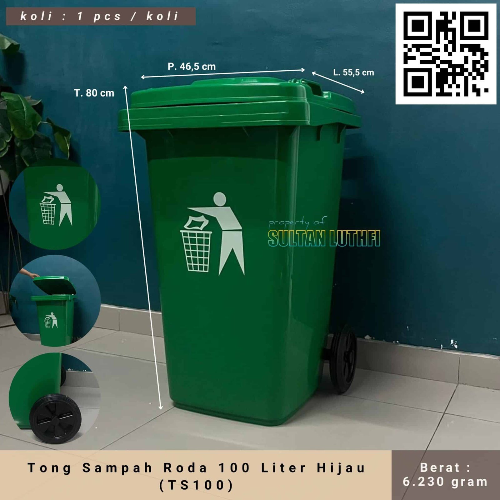 Tong Sampah Roda 100 Liter Hijau (TS100)