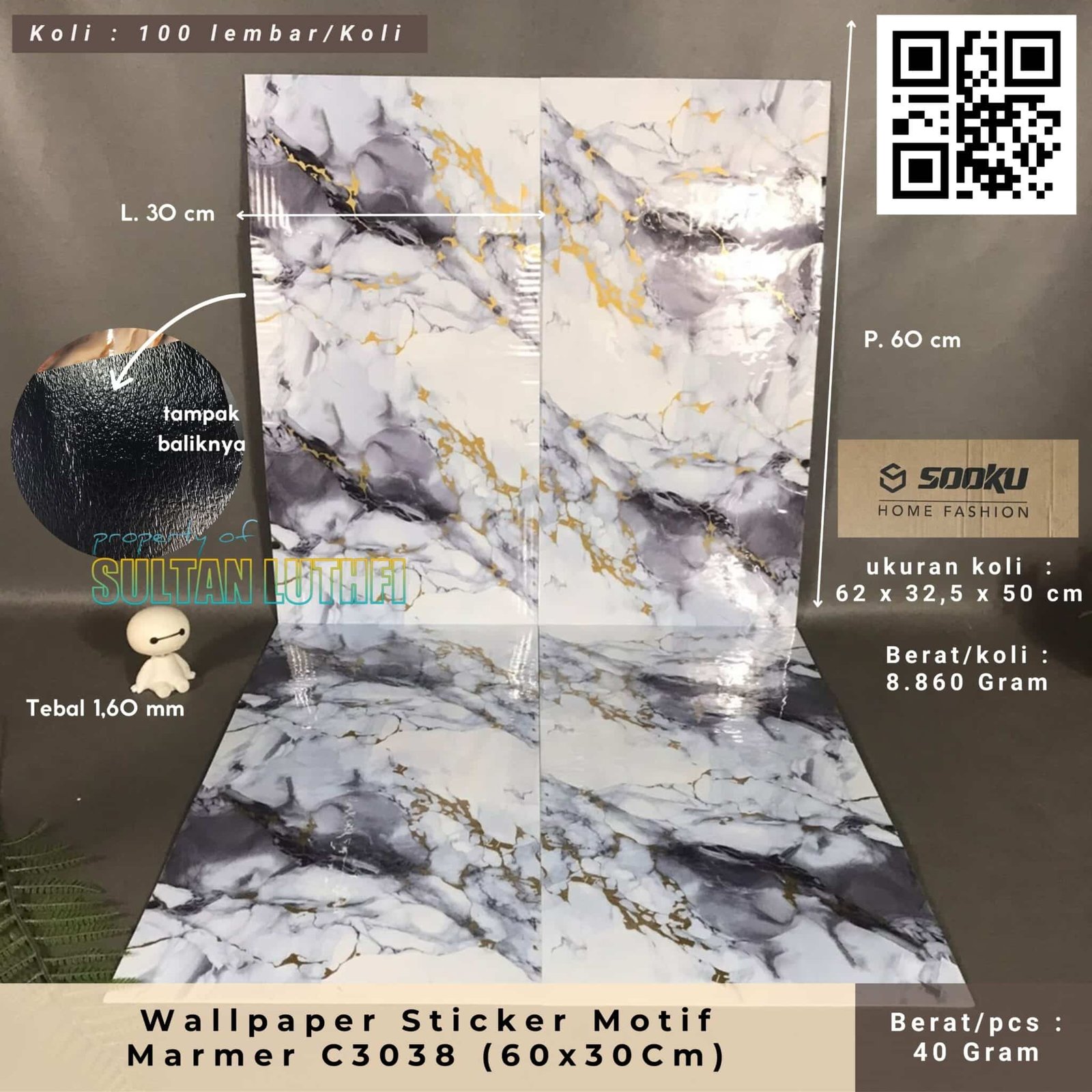 Wallpaper Sticker Motif Marmer C3038 (60x30Cm)