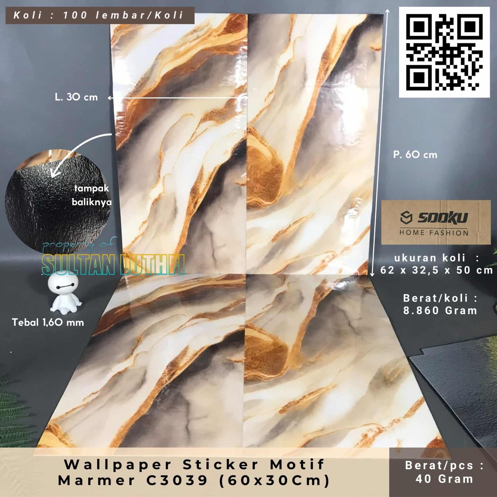 Wallpaper Sticker Motif Marmer C3039 (60x30Cm)