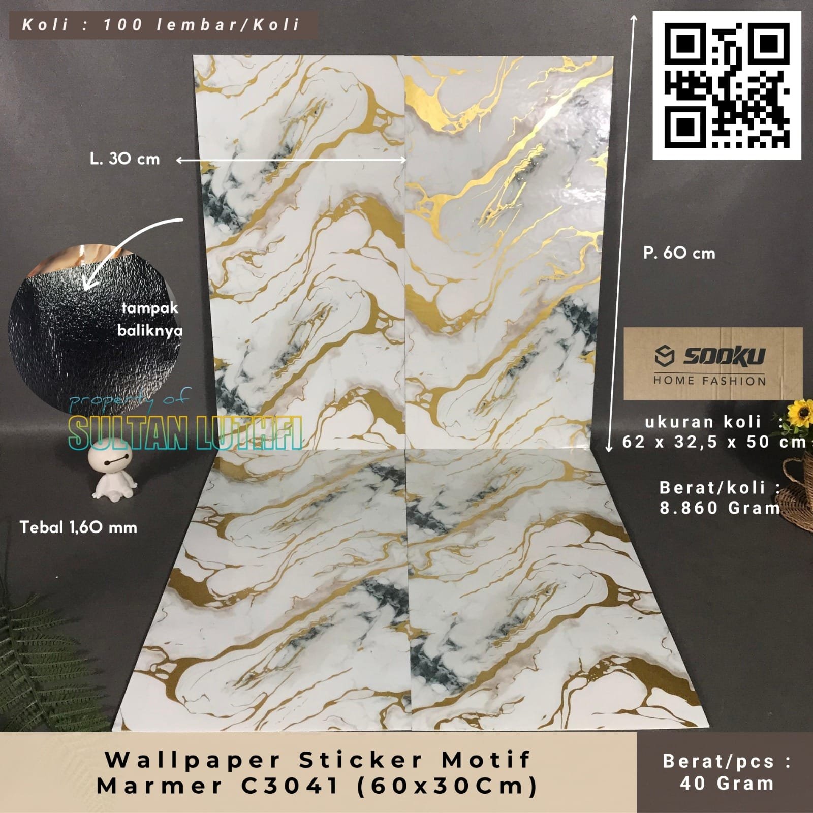 Wallpaper Sticker Motif Marmer C3041 (60x30Cm)